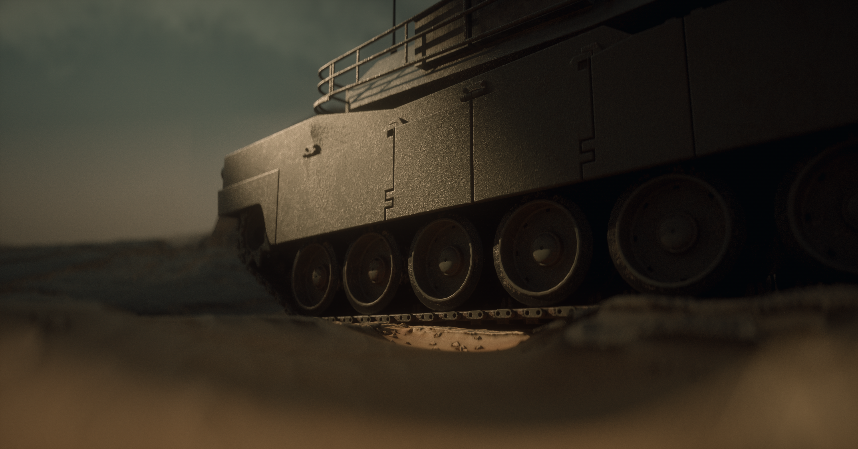 Tank in a desert landscape HD Wallpaper