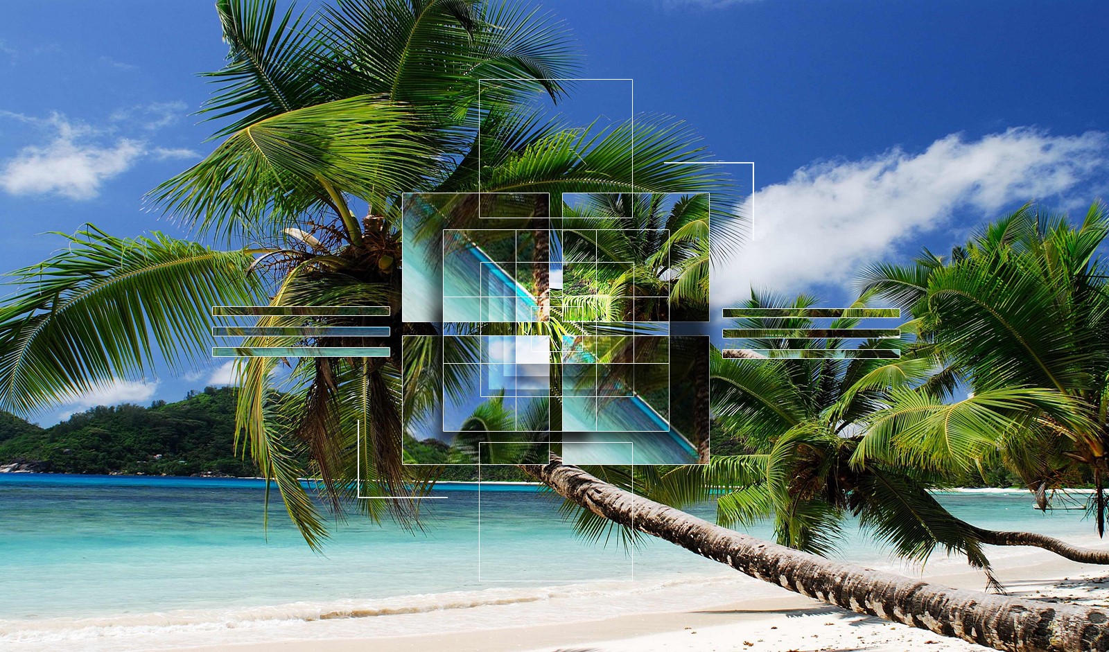 Palm trees on a tropical beach with geometric overlay HD Wallpaper