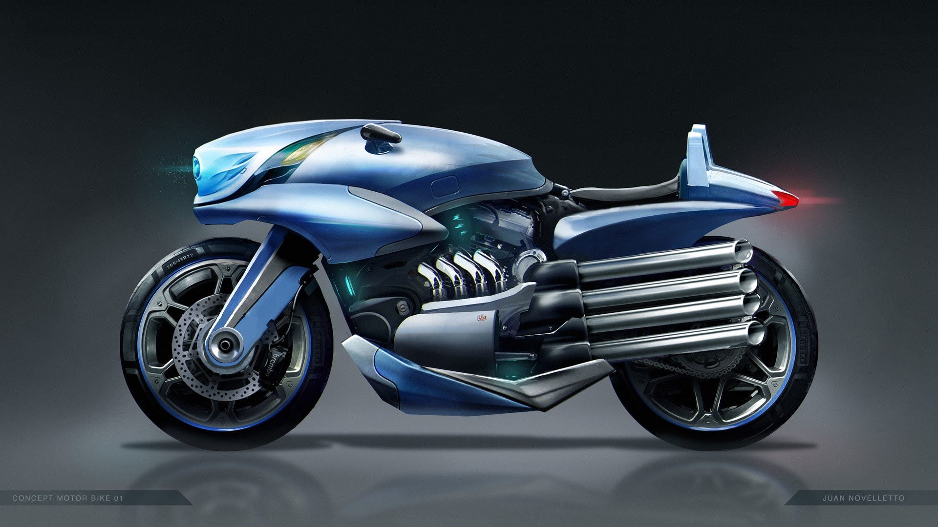 Futuristic concept motorcycle with multiple exhaust pipes HD Wallpaper