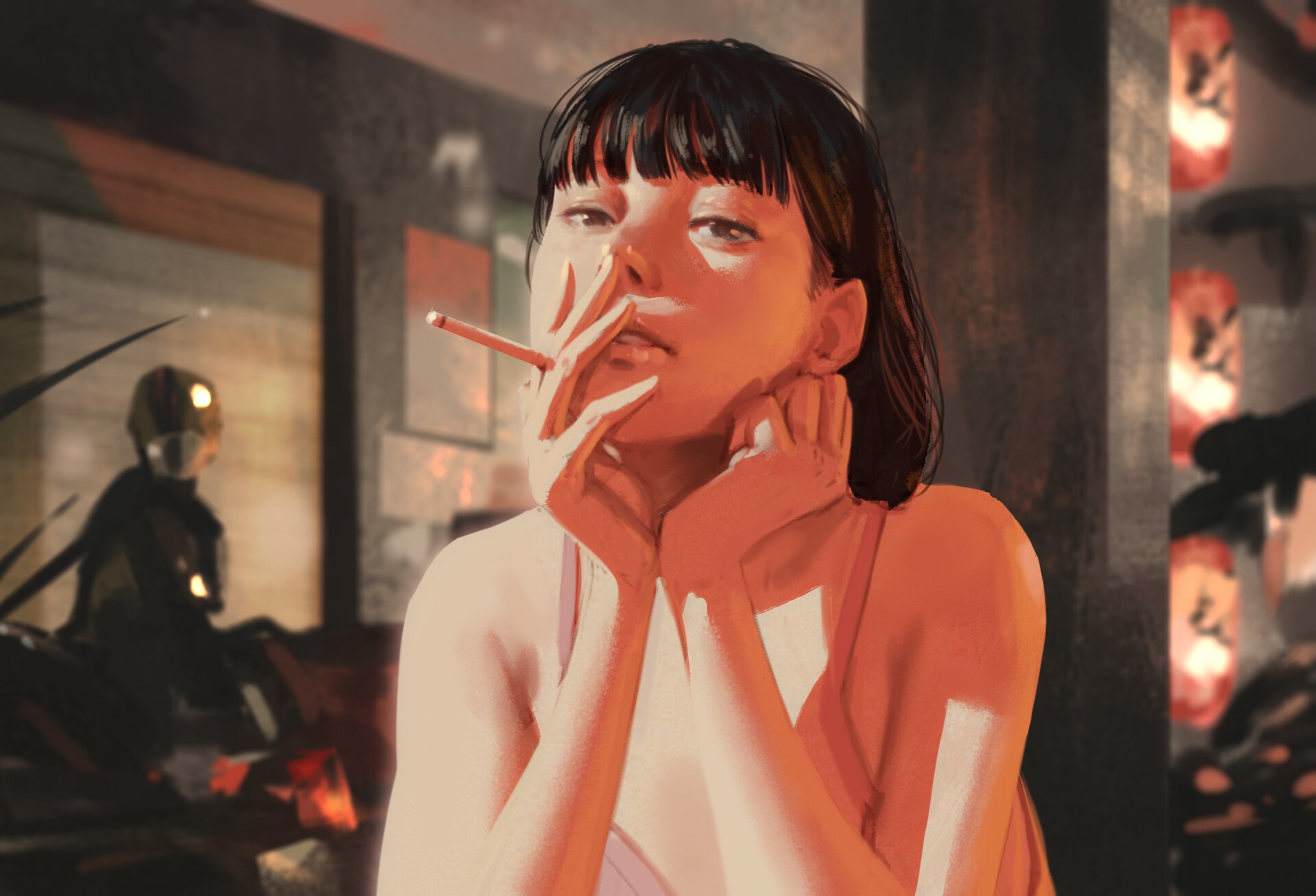 Rui Li smoking a cigarette HD Wallpaper