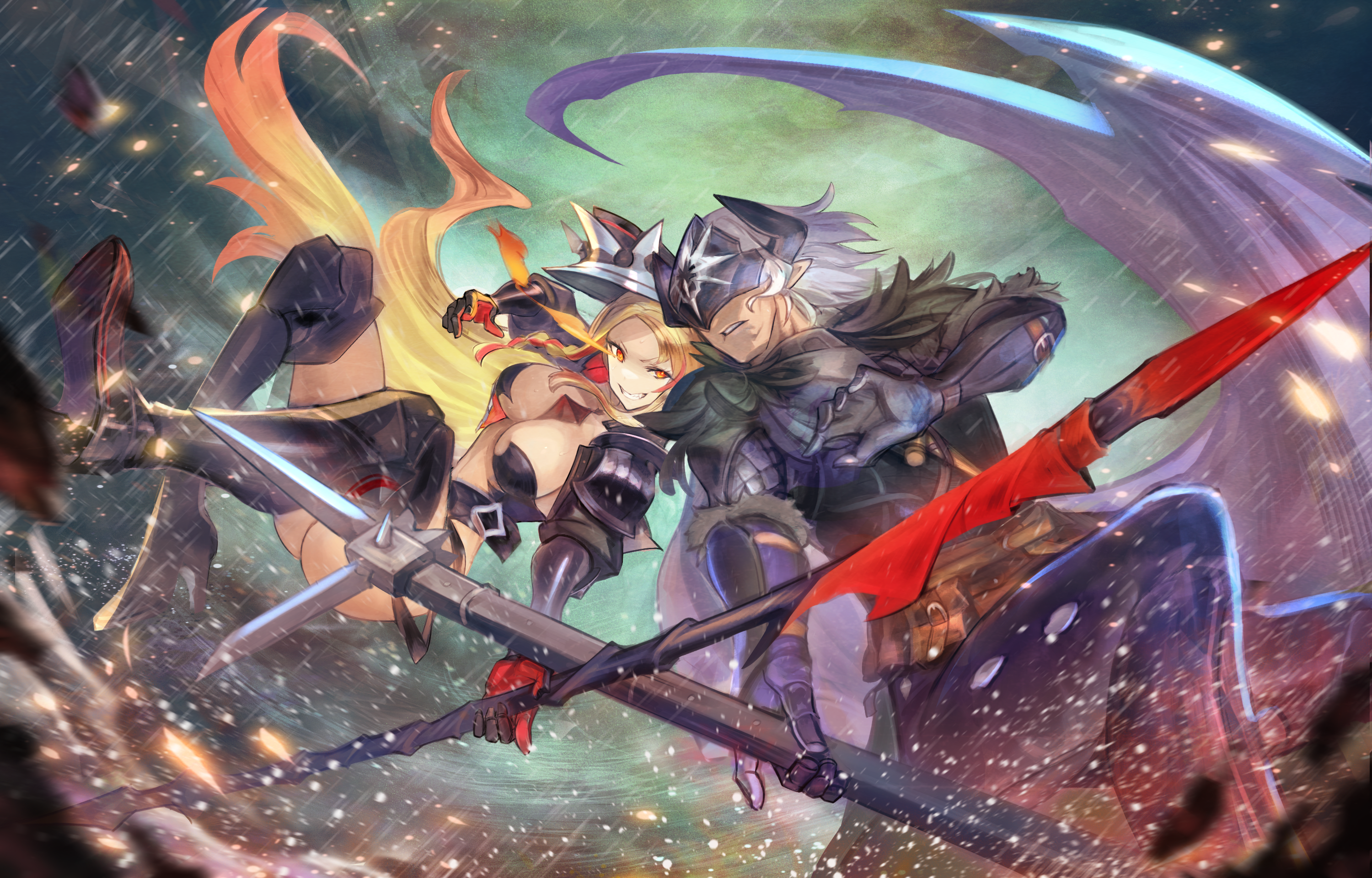 Anime fantasy characters with weapons HD Wallpaper
