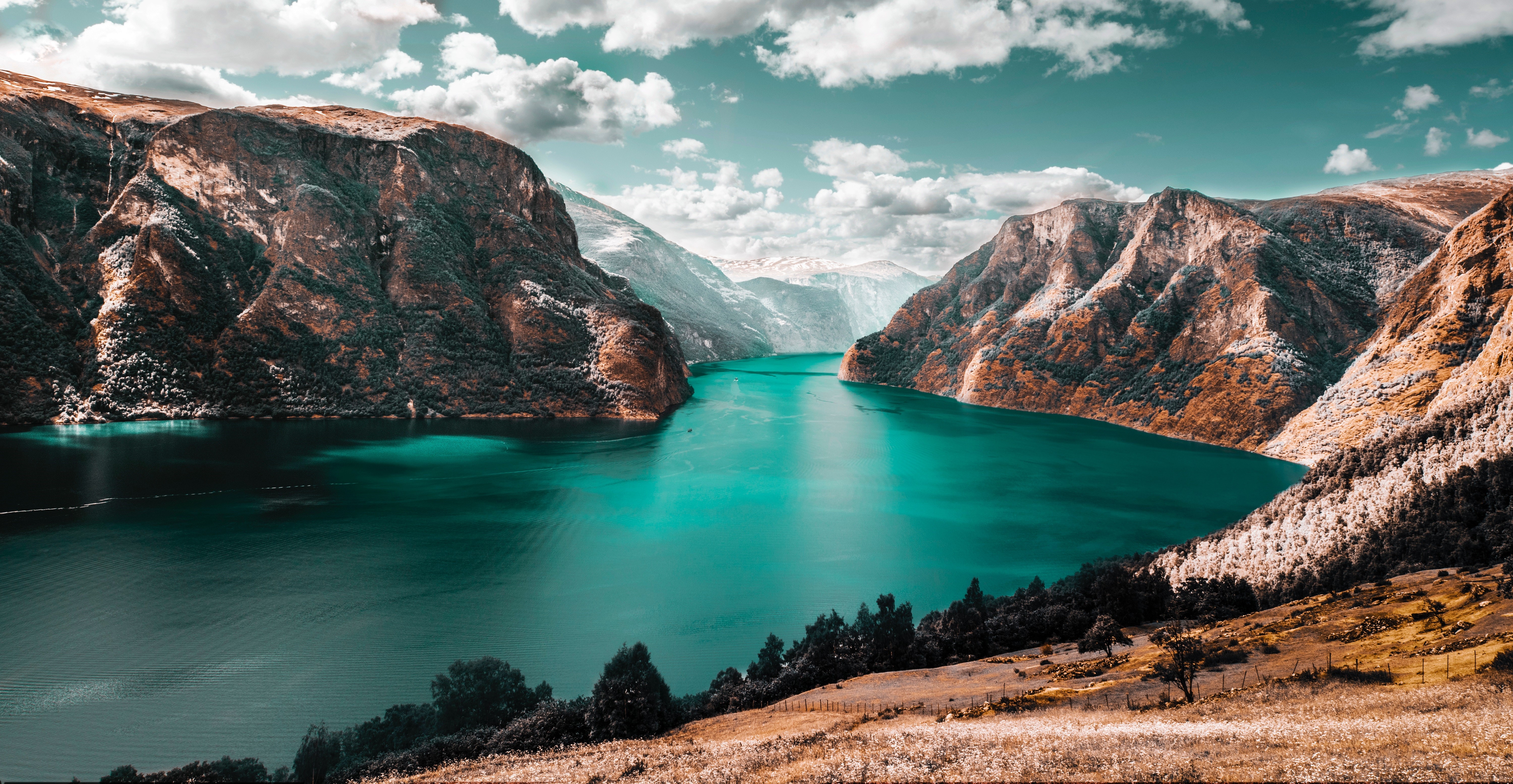 4K Fjord Landscape with Mountains HD Wallpaper