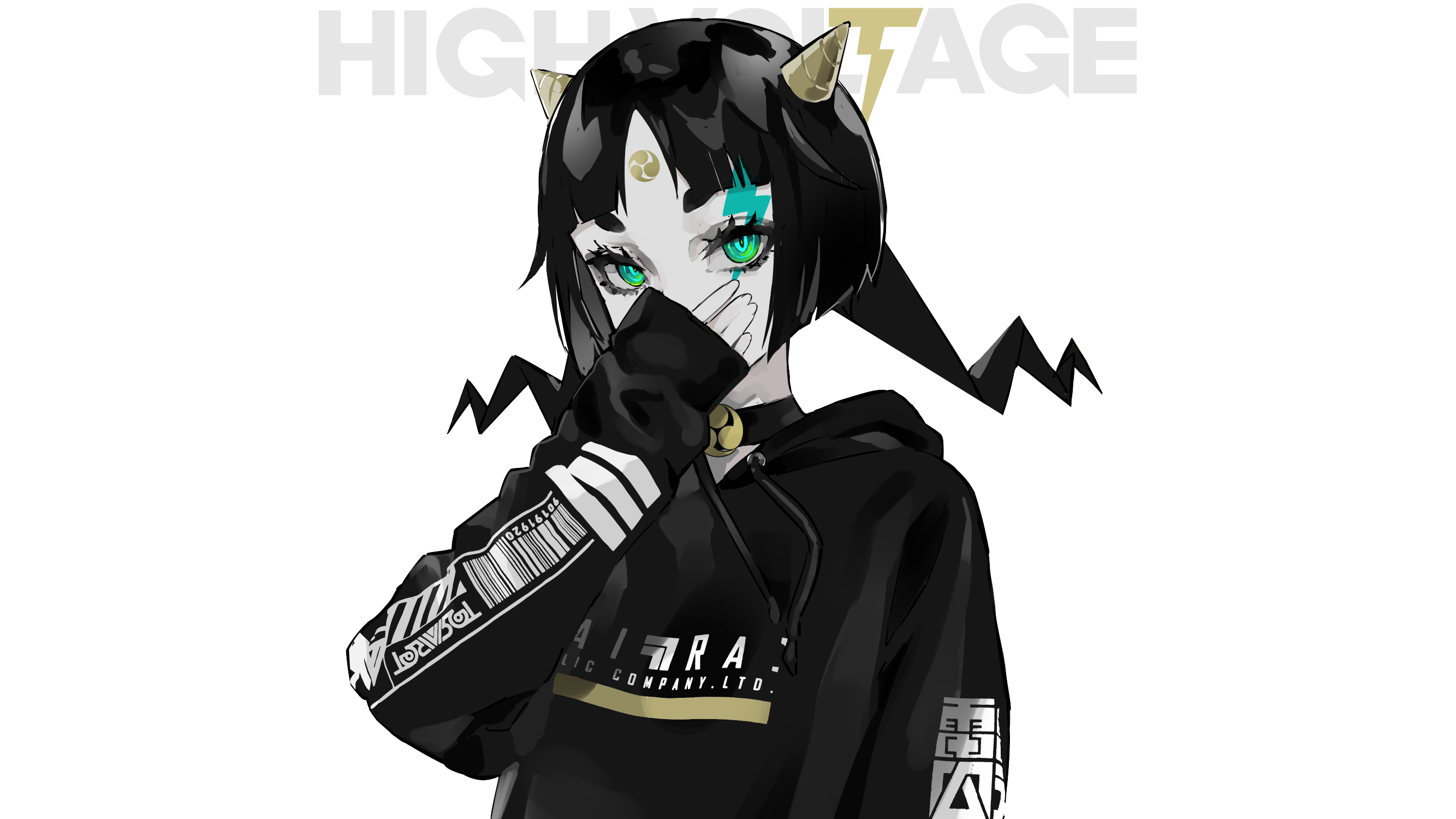 LAM Demon Girl with Black Hoodie and Green Eyes HD Wallpaper