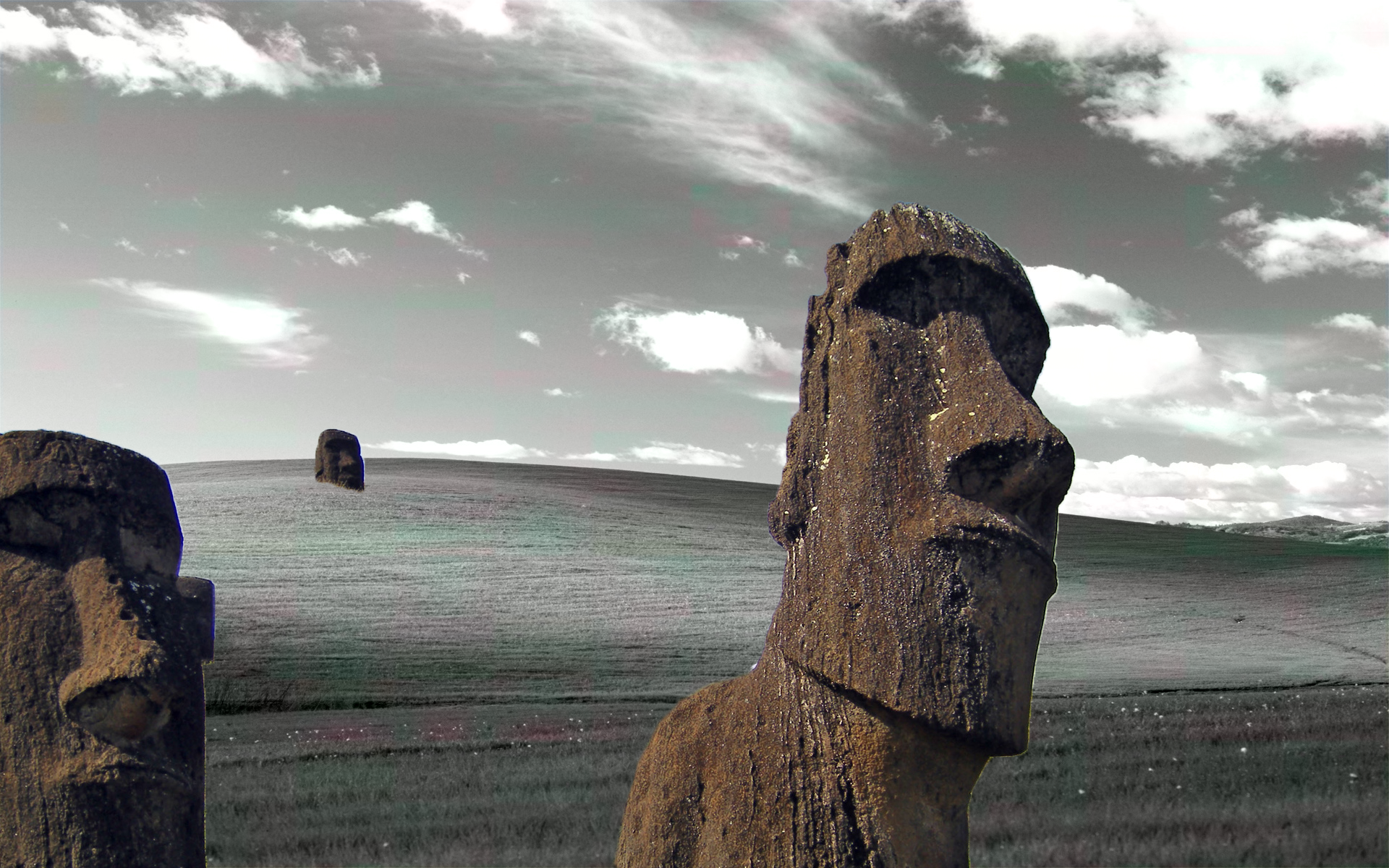 Moai statues on Easter Island with Windows XP glitch art effect HD Wallpaper