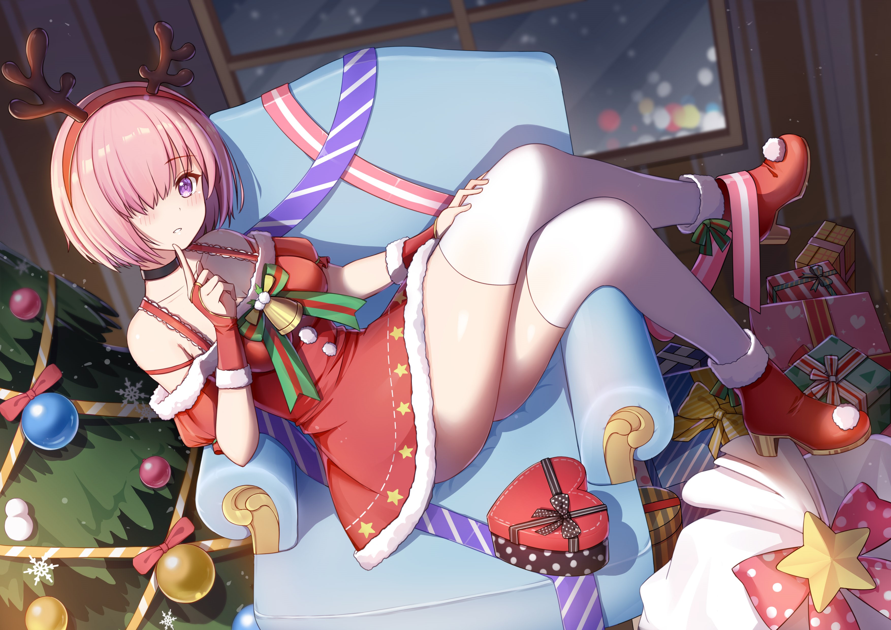 Mash Kyrielight from Fate/Grand Order in Christmas Outfit HD Wallpaper