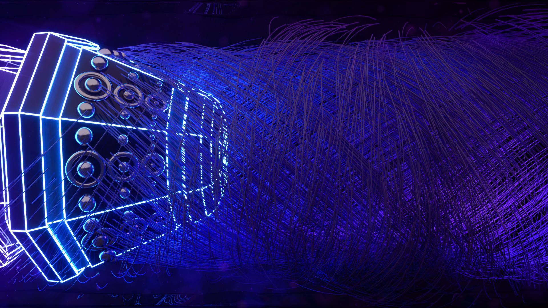 Abstract Geometric Sculpture with Blue Neon Lights and Fibers HD Wallpaper