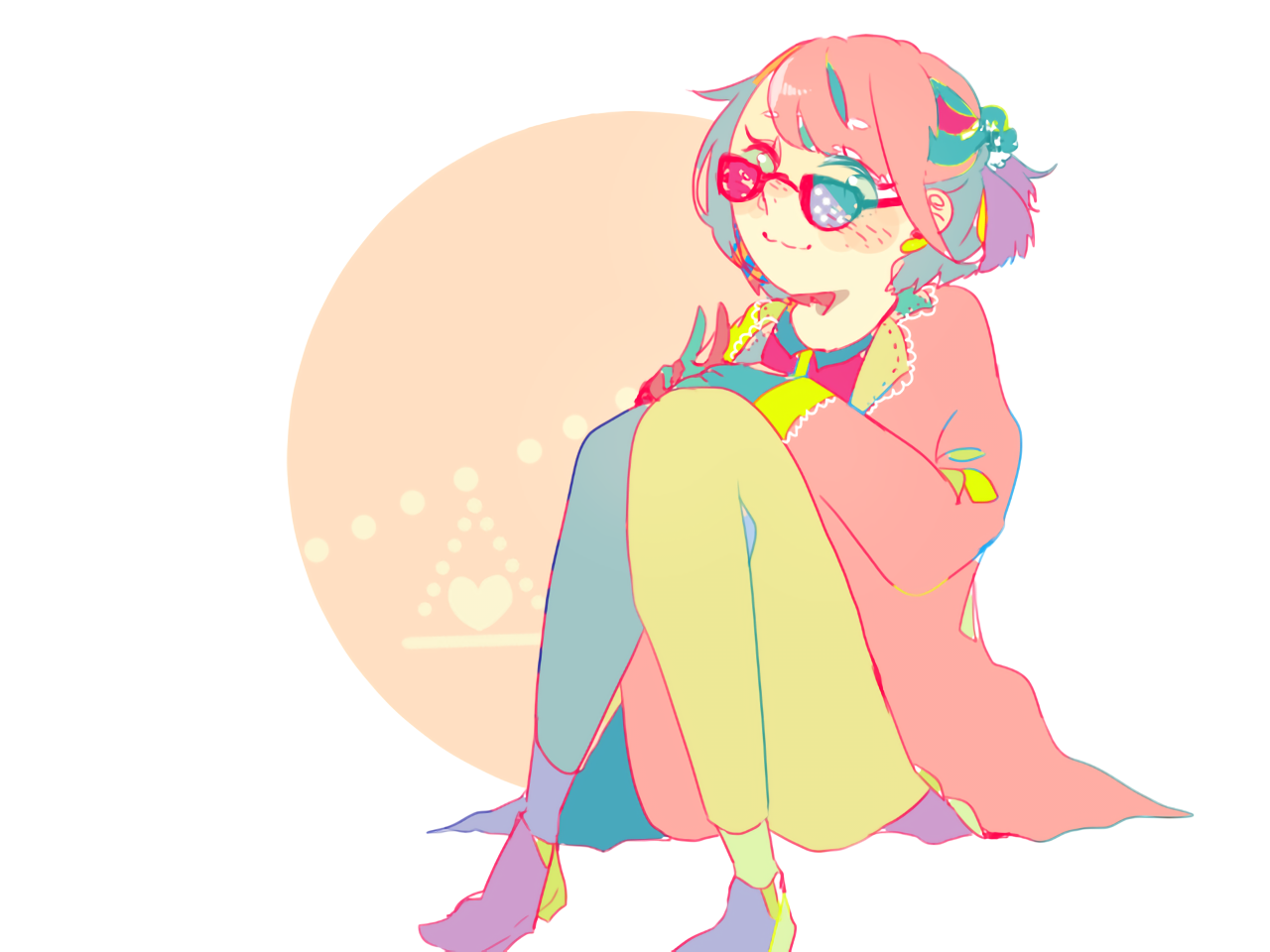 Anime girl with glasses sitting HD Wallpaper
