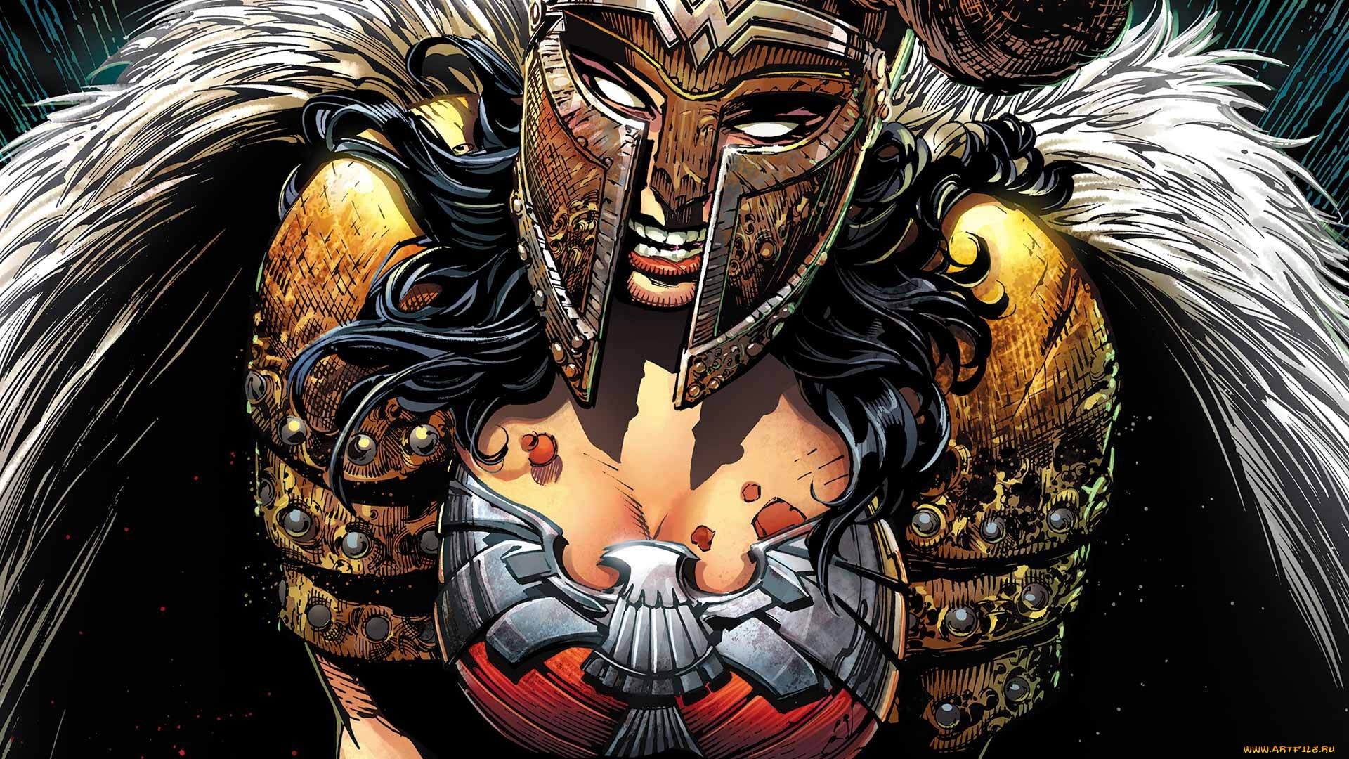 Wonder Woman in ornate armor and helmet HD Wallpaper