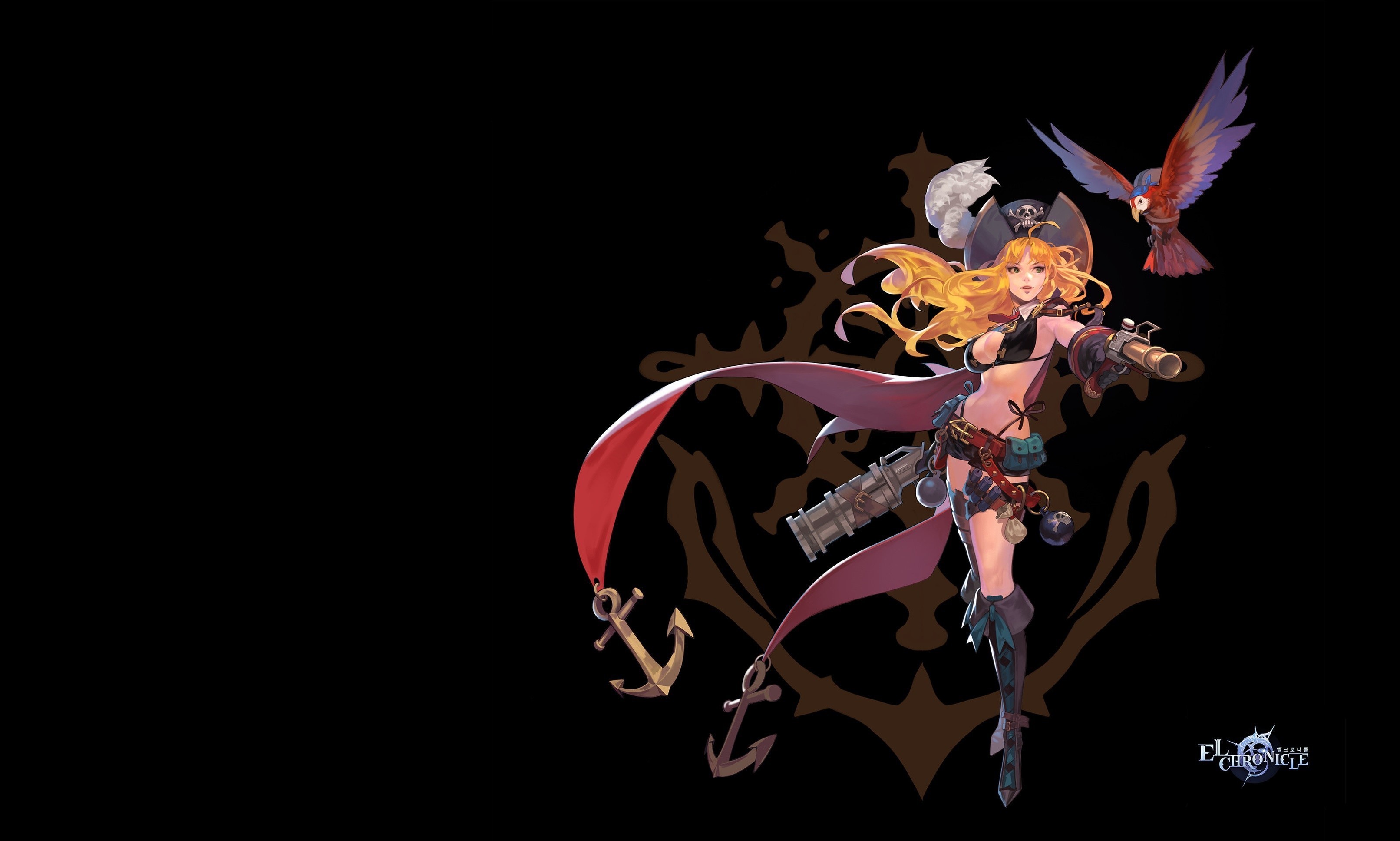 Pirate girl with blonde hair and parrot HD Wallpaper