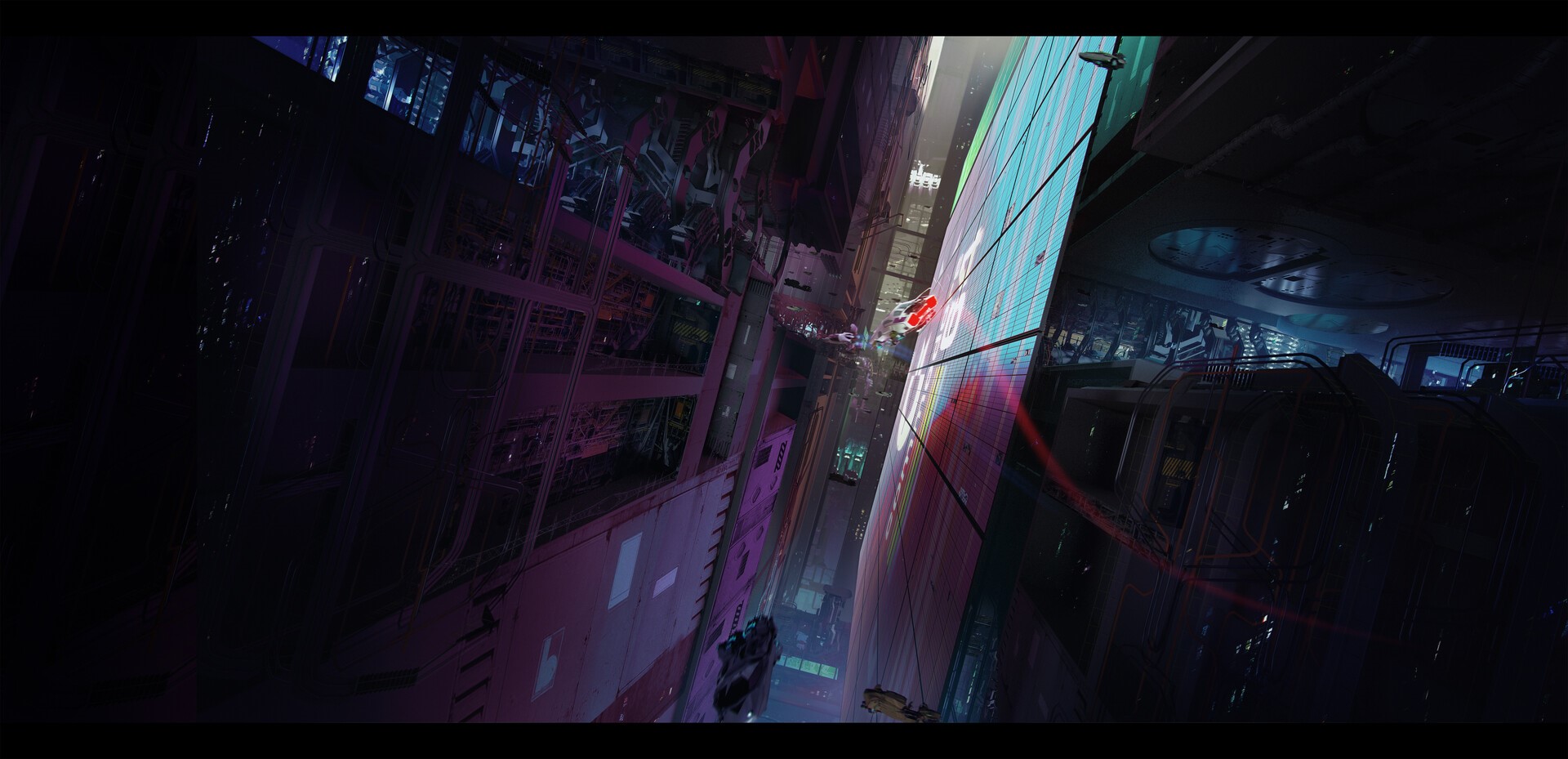 Futuristic Cyberpunk Cityscape with Flying Vehicles HD Wallpaper