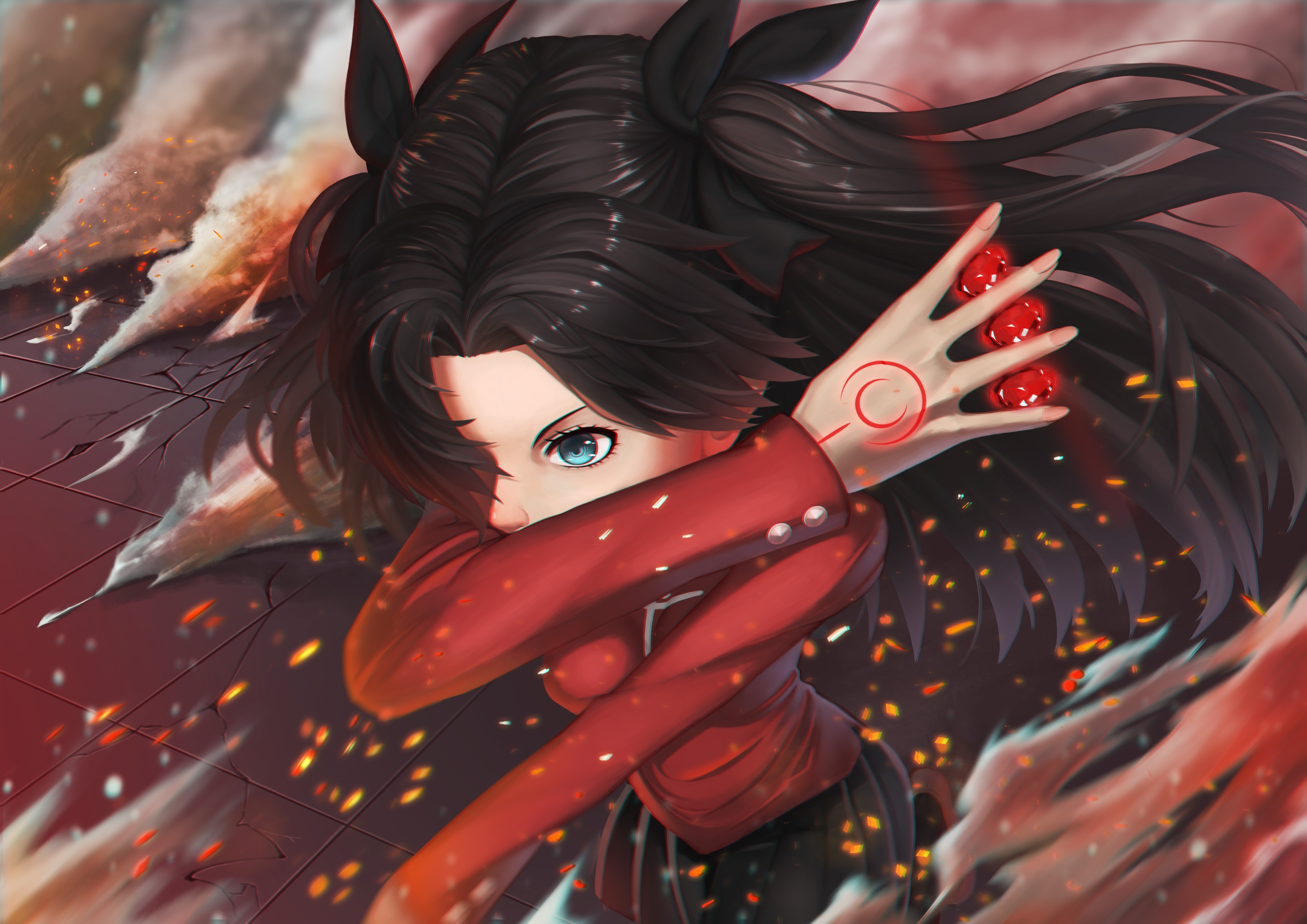 Tohsaka Rin from Fate/Stay Night in battle HD Wallpaper