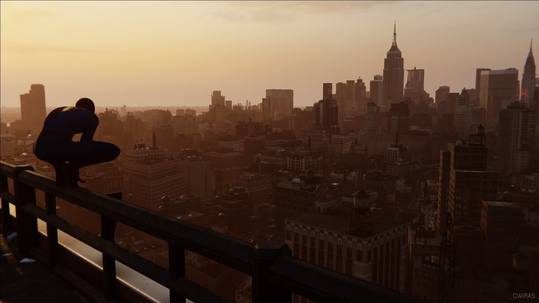 Spider-Man overlooking Manhattan at sunset HD Wallpaper