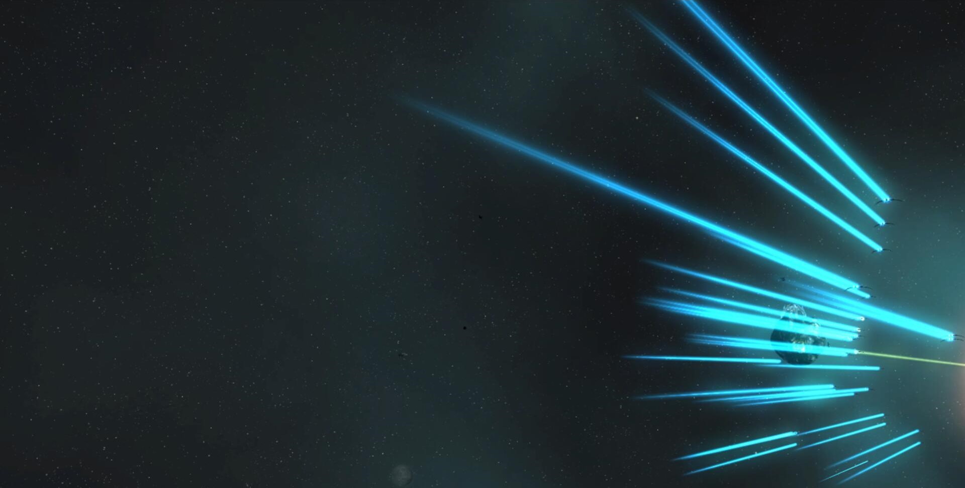 Sins of a Solar Empire space battle with cyan lasers HD Wallpaper