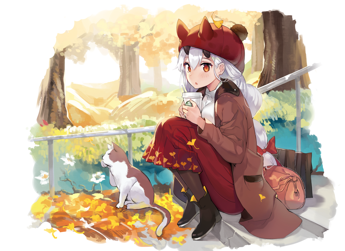 Tomoe Gozen from Fate/Grand Order with a cat HD Wallpaper