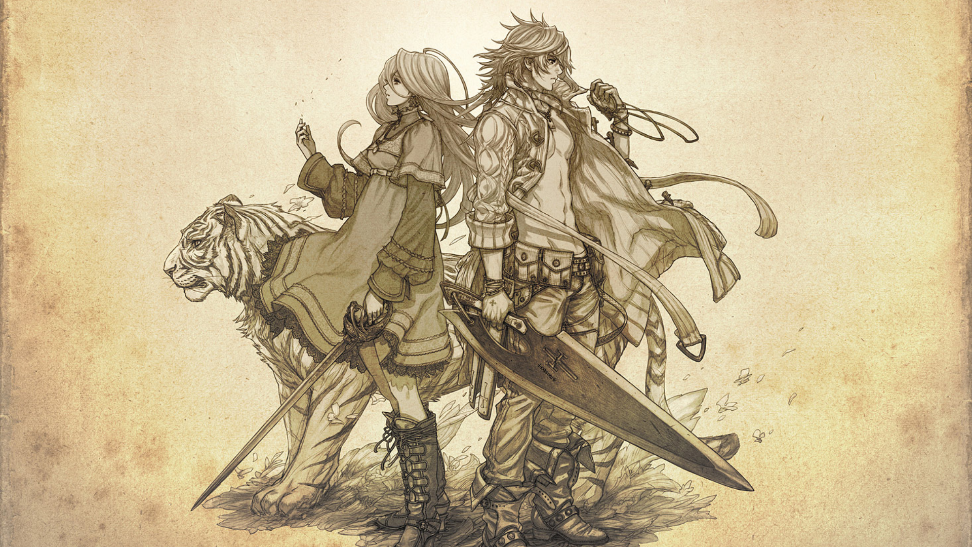 Anime characters with a tiger from The Last Story HD Wallpaper