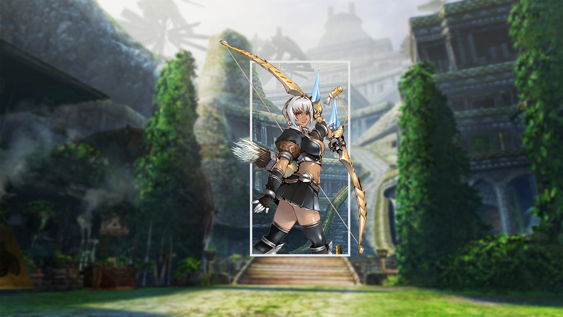 Anime girl with bow and arrows in fantasy setting HD Wallpaper