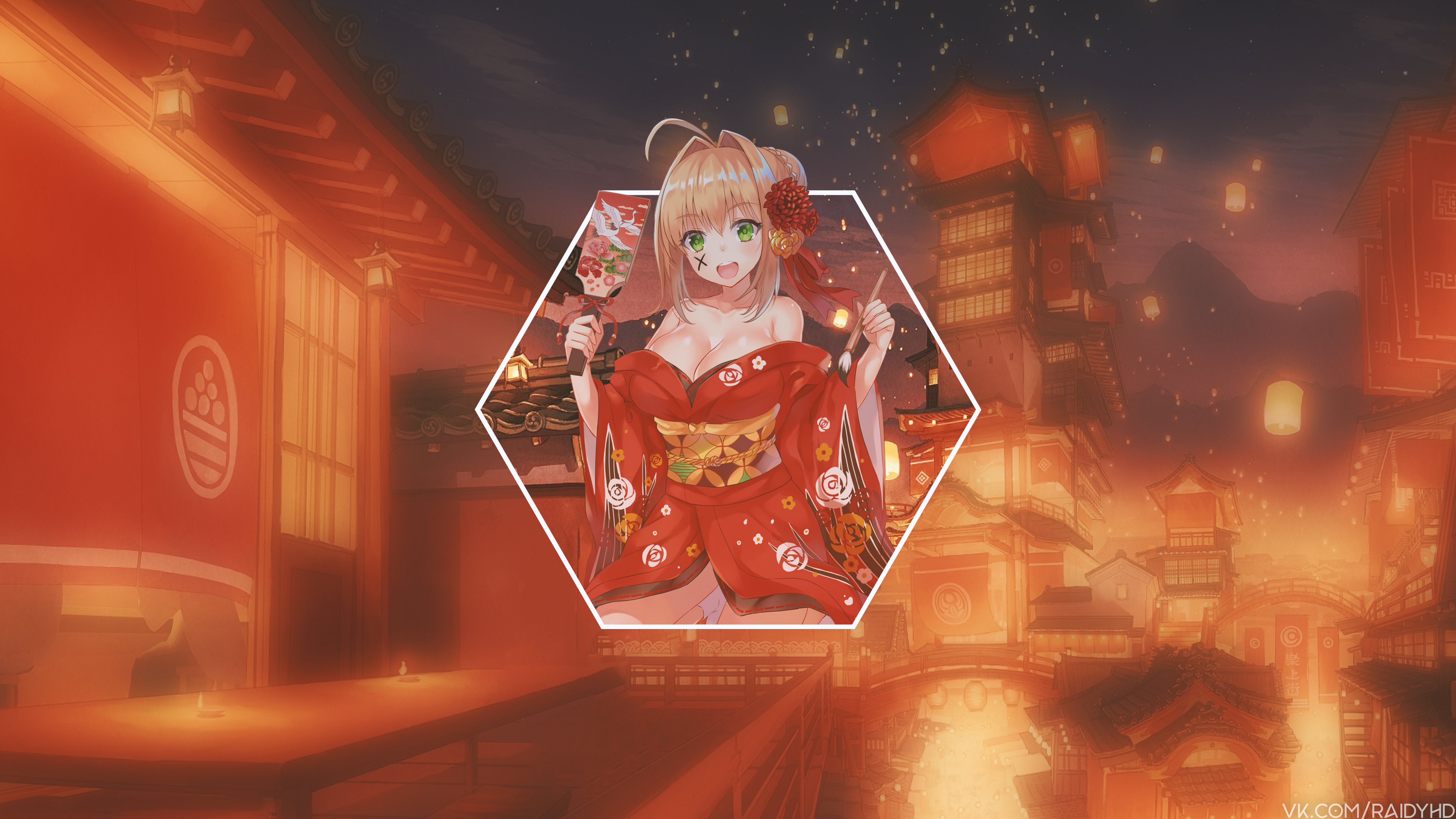 Saber from Fate/Grand Order in a kimono HD Wallpaper