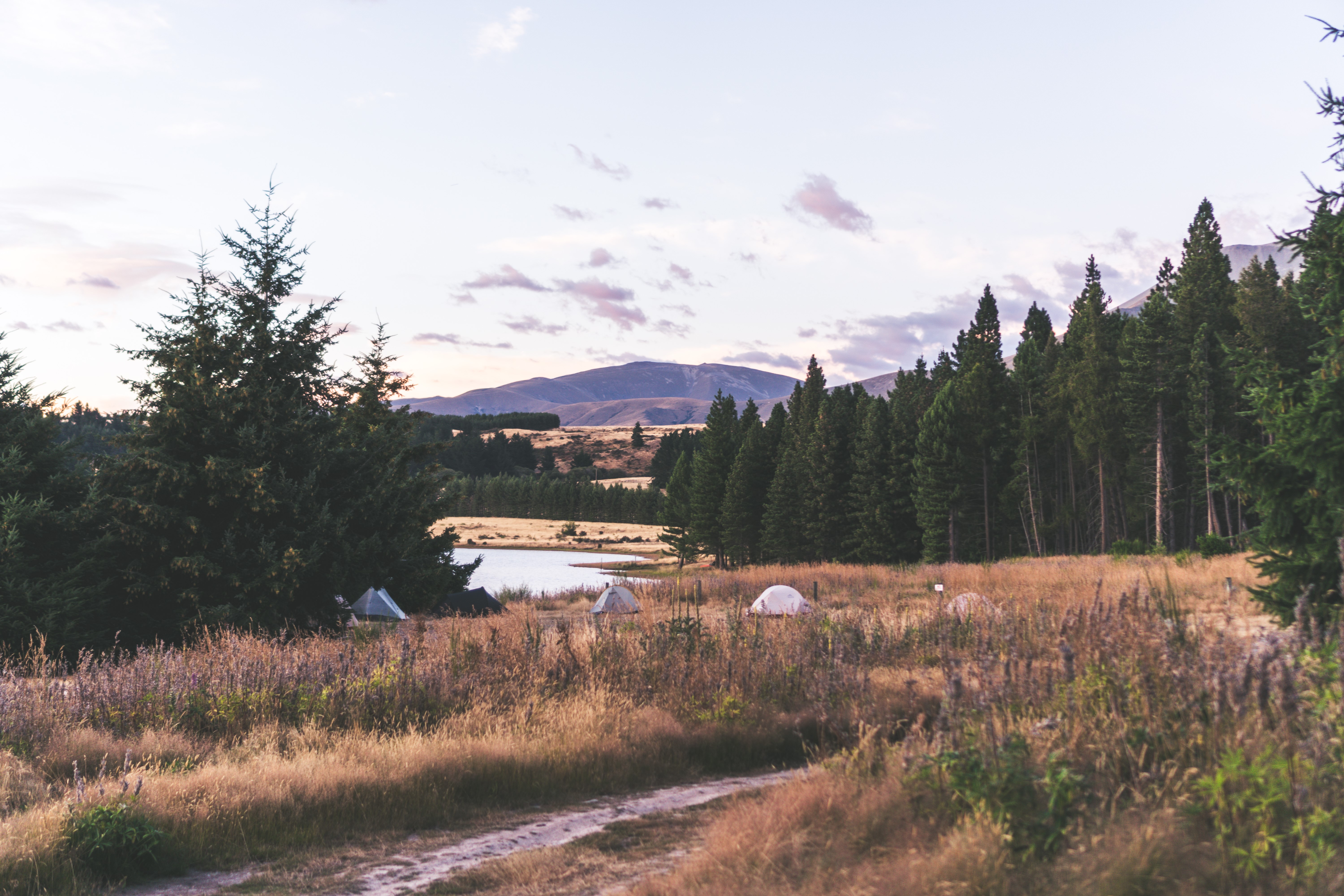 Camping by a lake in New Zealand landscape HD Wallpaper