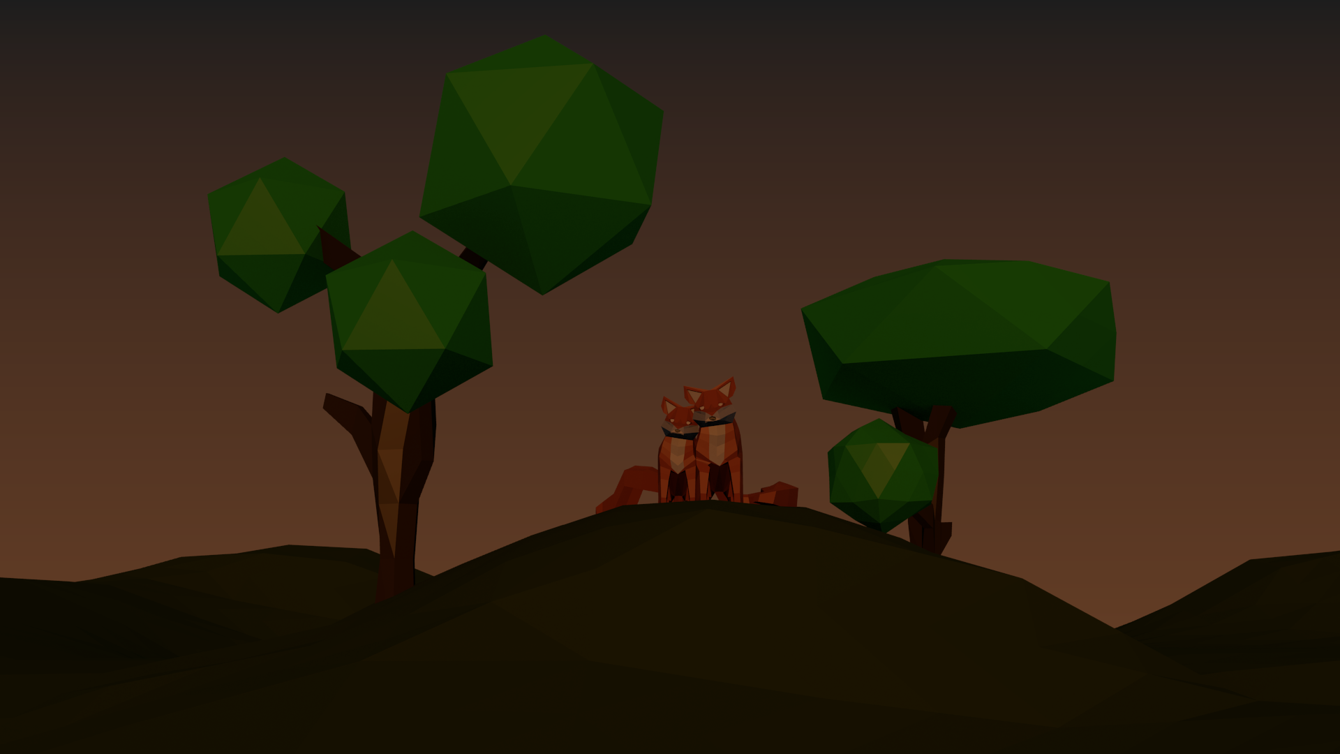 Two foxes on a hill at sunset HD Wallpaper