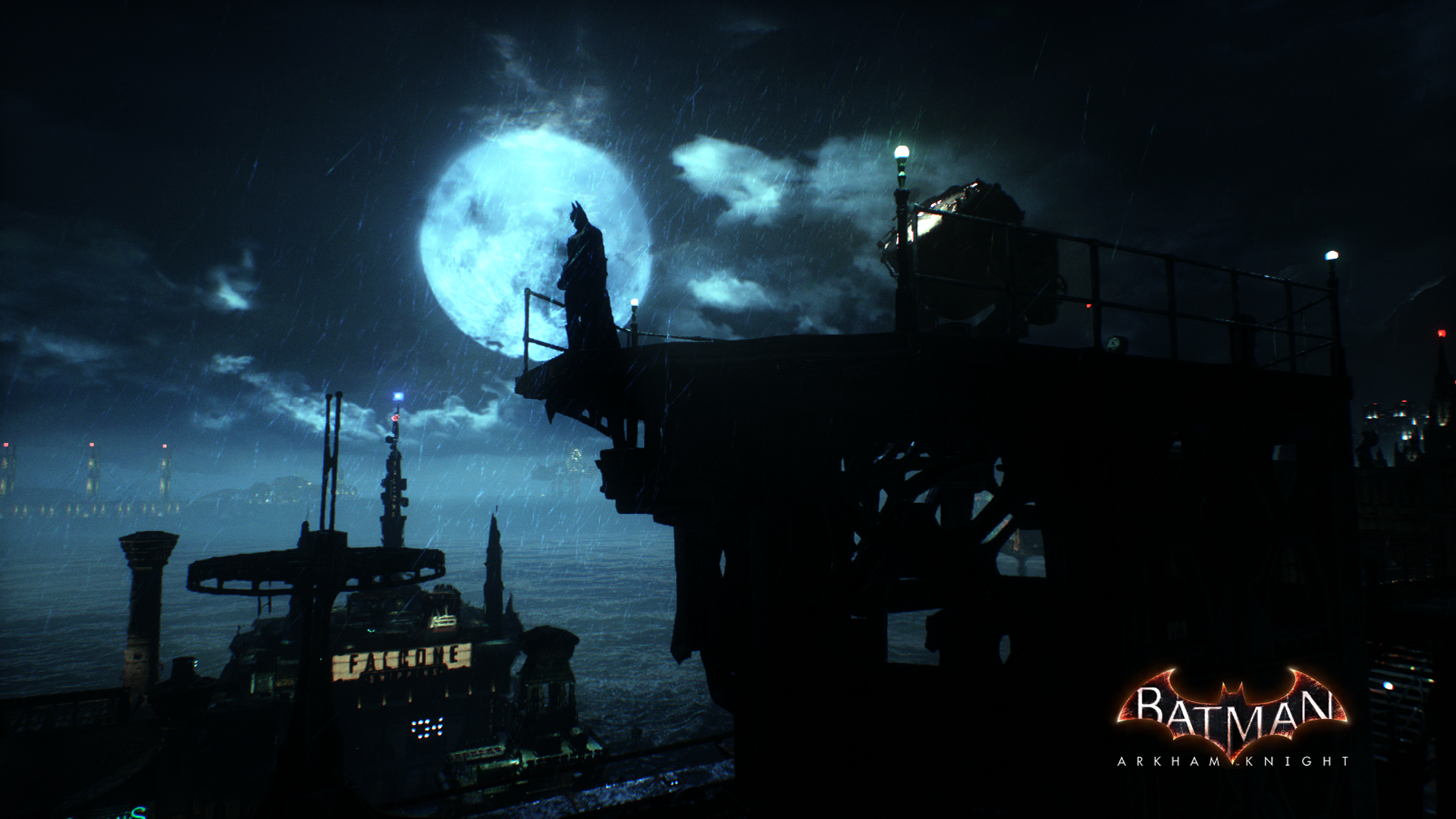 Batman from Batman: Arkham Knight on a rooftop HD Wallpaper