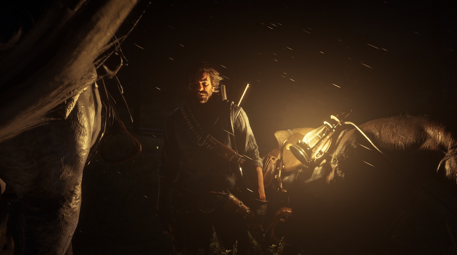 Arthur Morgan from Red Dead Redemption 2 with horses and lantern HD Wallpaper