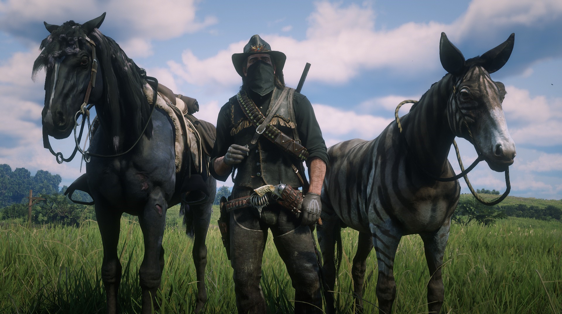 Arthur Morgan with two horses in Red Dead Redemption 2 HD Wallpaper