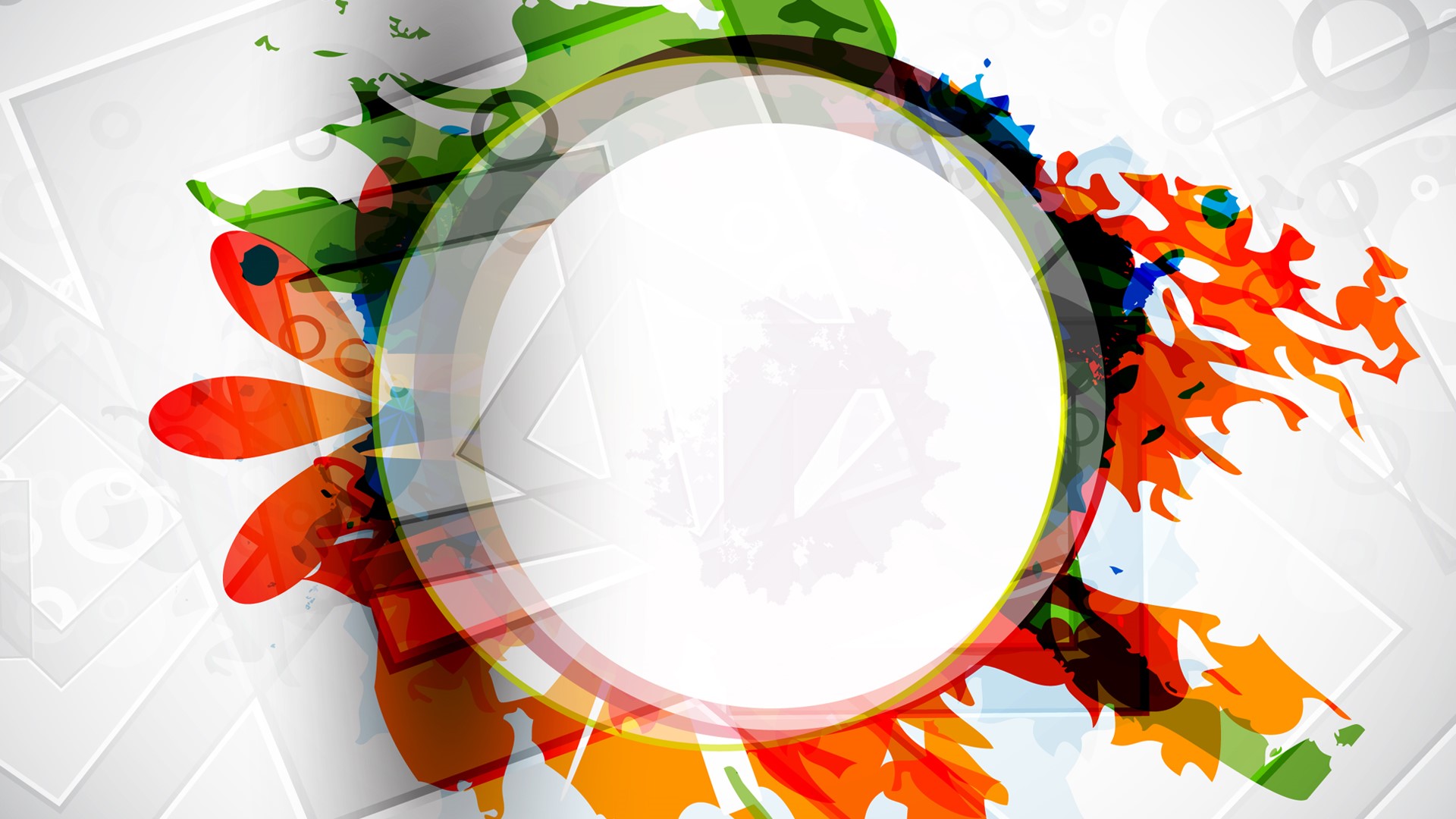 Abstract colorful paint splashes around a white circle HD Wallpaper