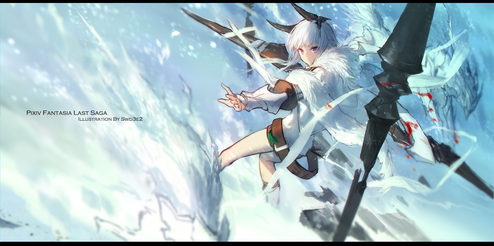 Anime girl with horns and wings from Pixiv Fantasia HD Wallpaper