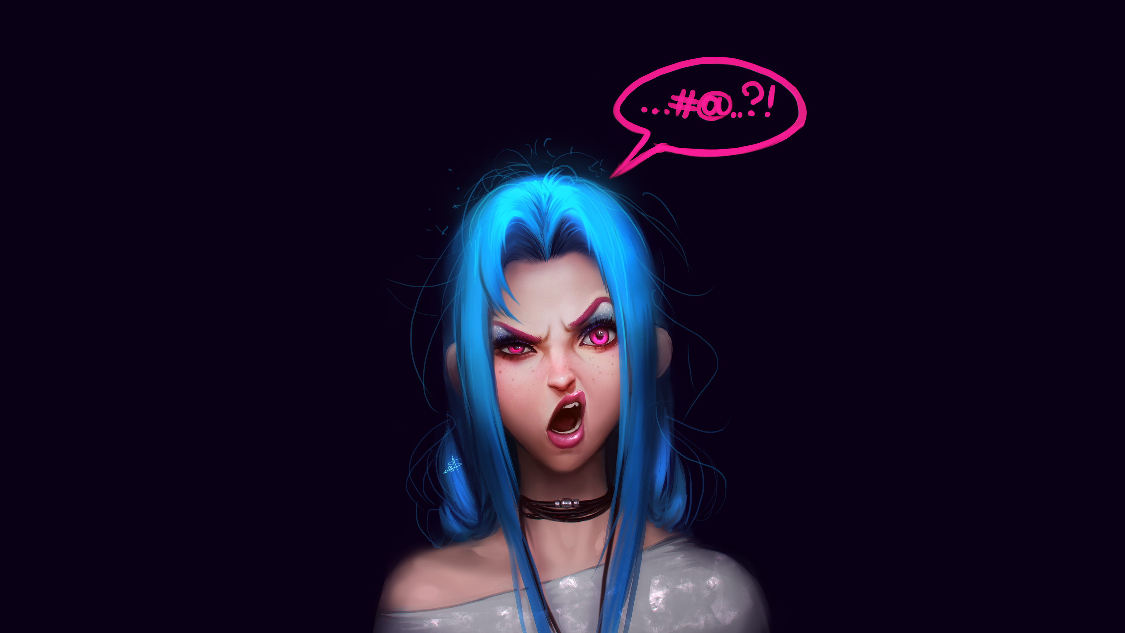 Jinx from Arcane with blue hair and pink eyes HD Wallpaper