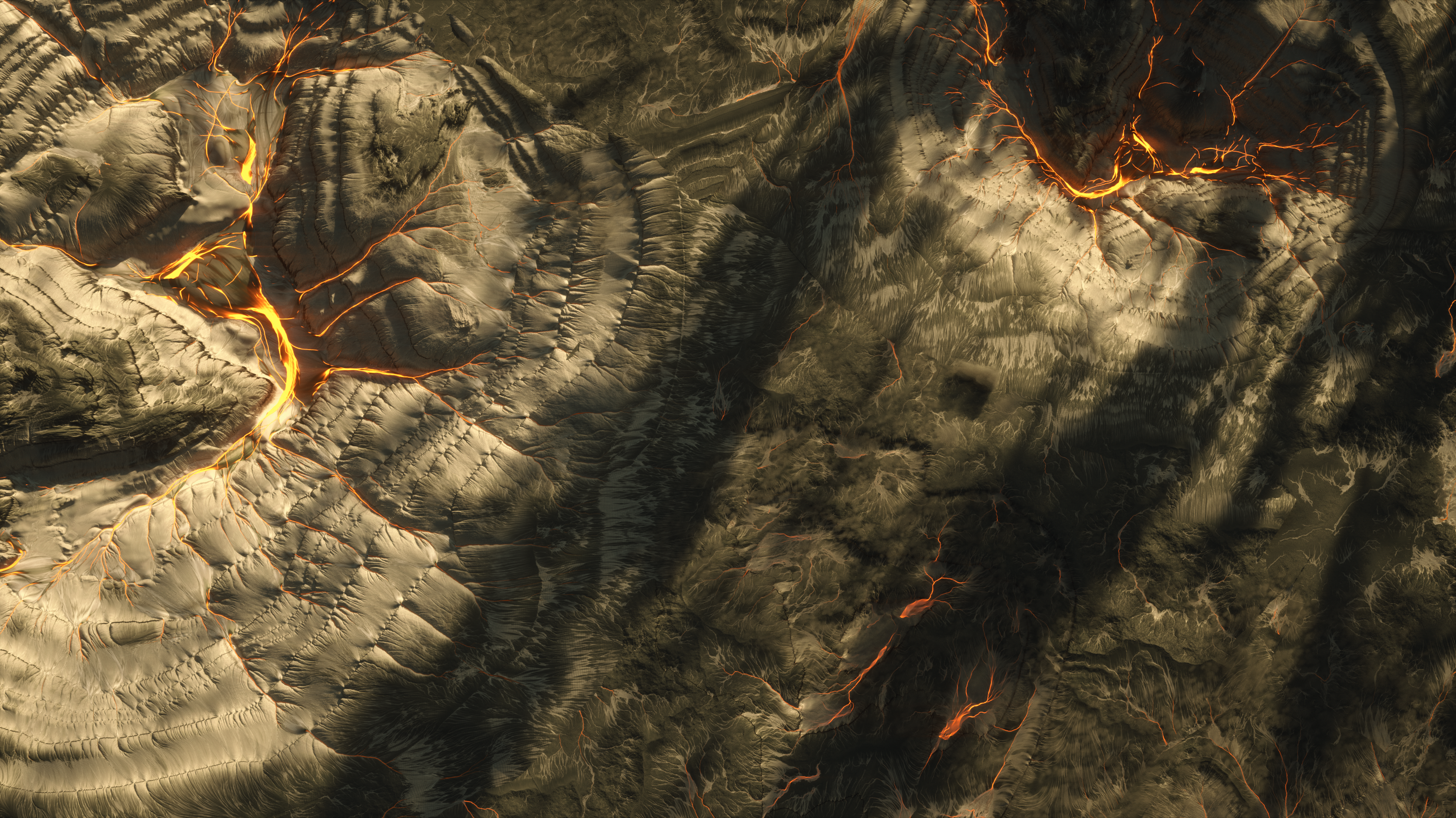 Abstract landscape with glowing lava fissures HD Wallpaper