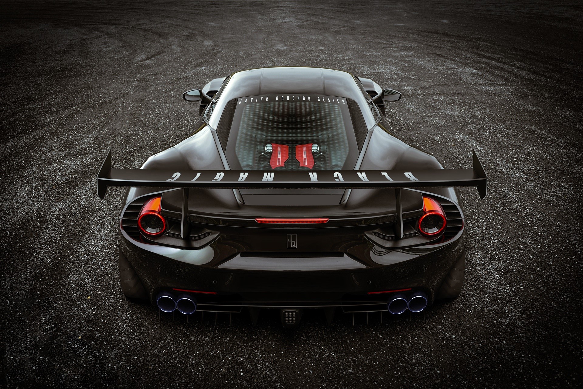 Black Ferrari 488 GTB with "Black Magic" livery HD Wallpaper