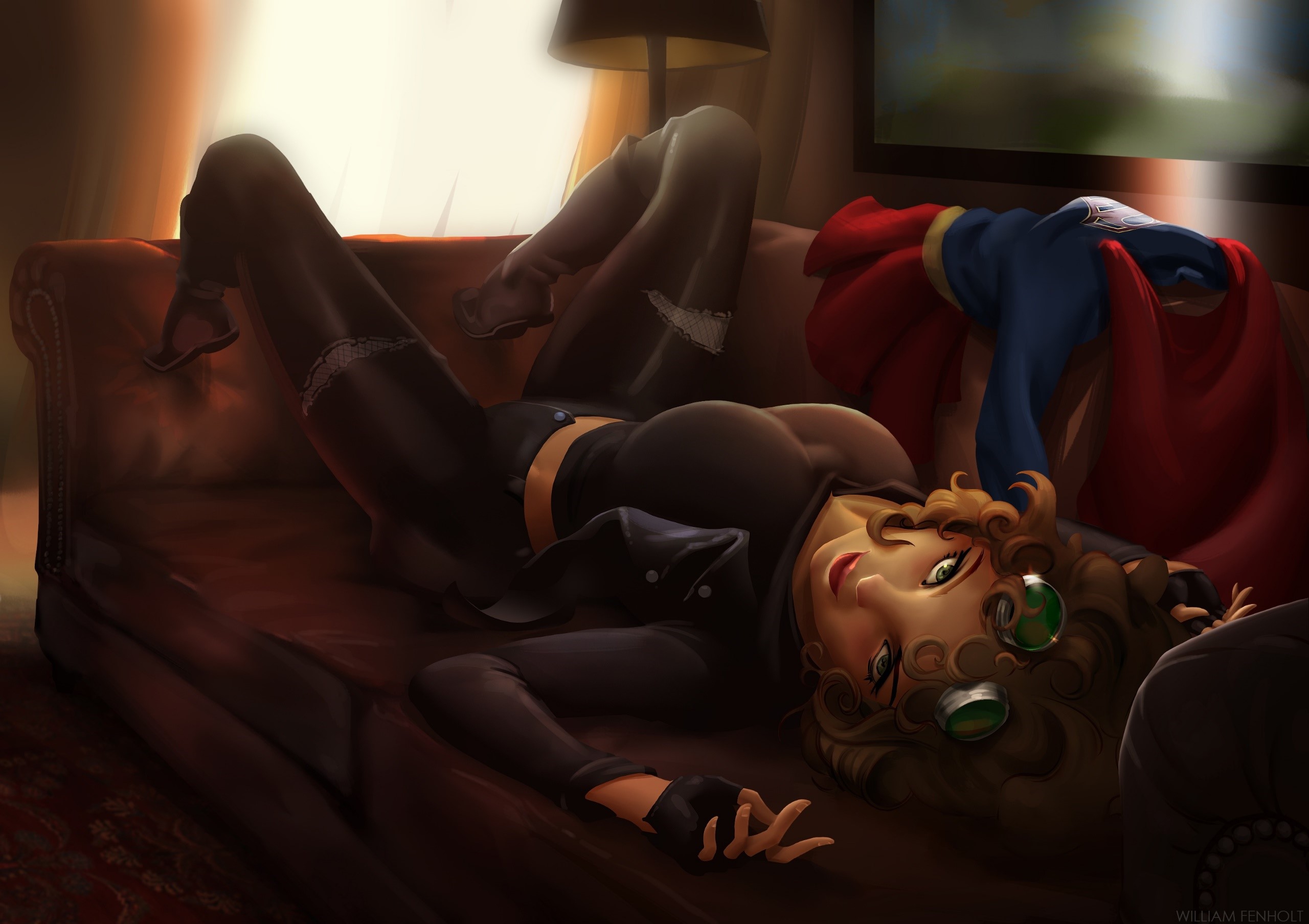 Catwoman and Supergirl's costume on a couch HD Wallpaper