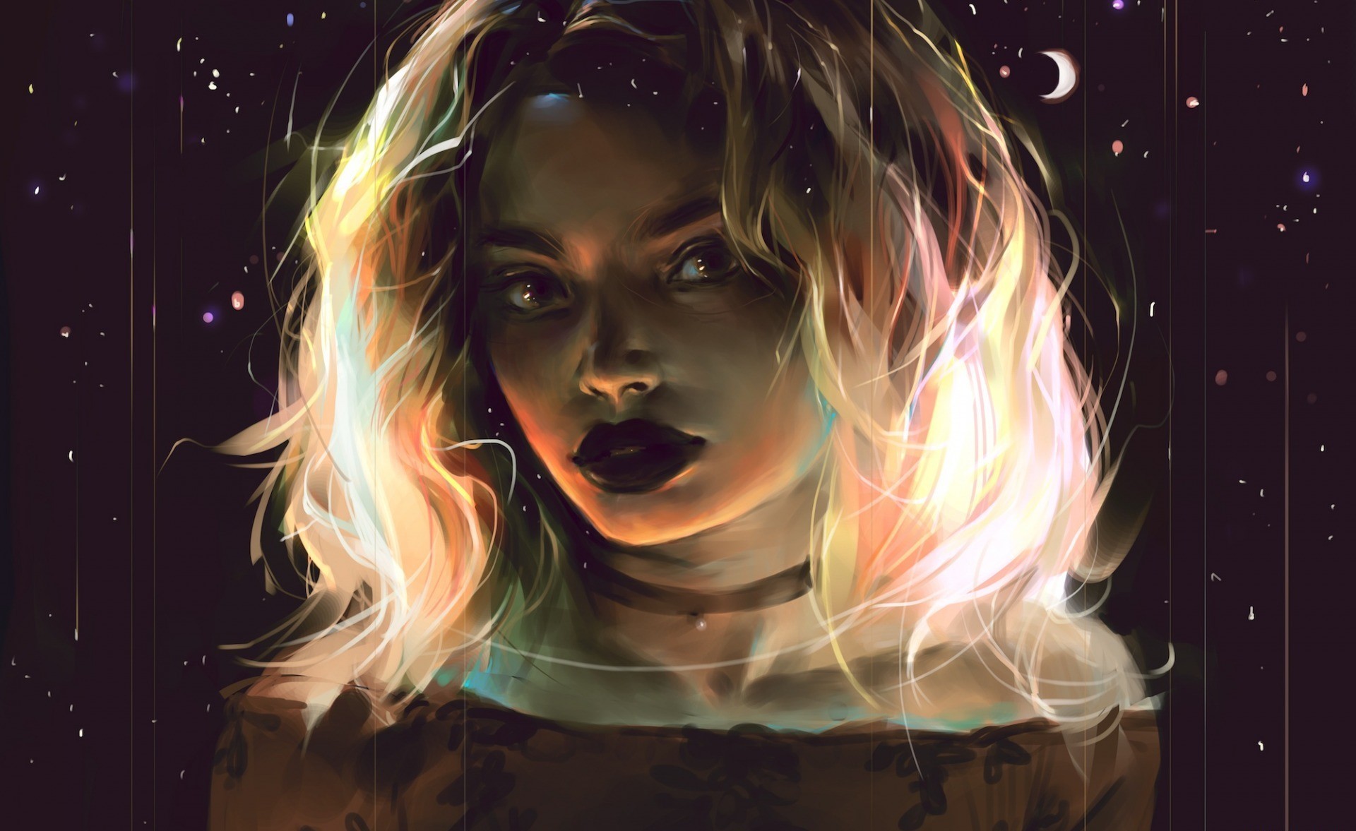 Artwork of a woman with blonde hair and dark lipstick HD Wallpaper
