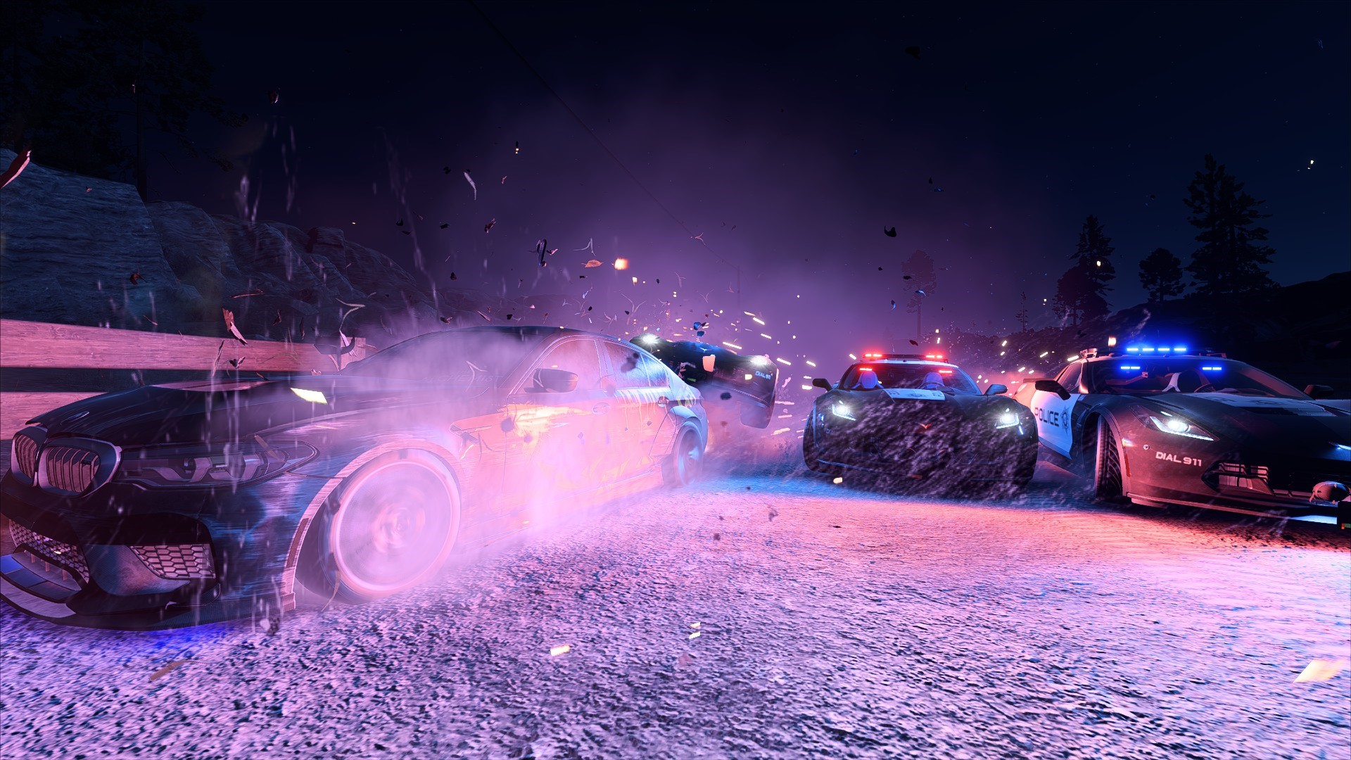 Need for Speed Payback: BMW F90 and police cars in a crash HD Wallpaper