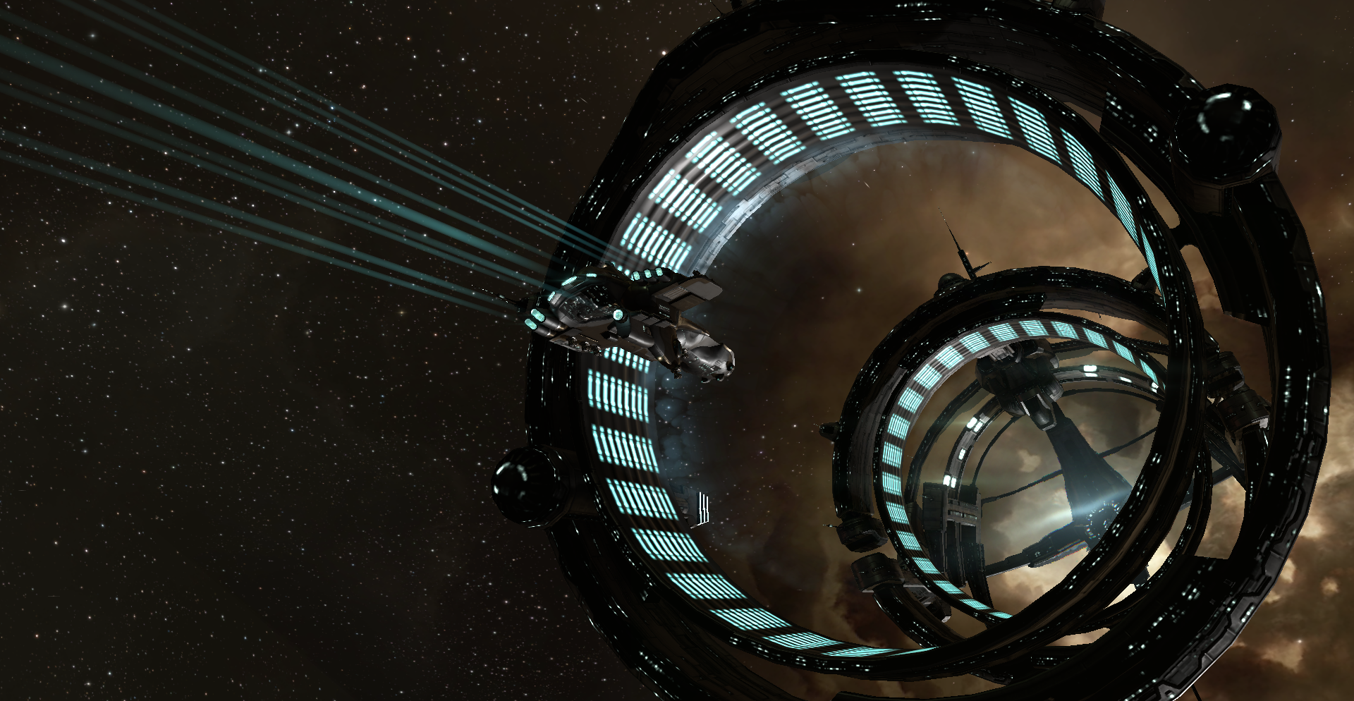 Spaceship near a space station in EVE Online HD Wallpaper