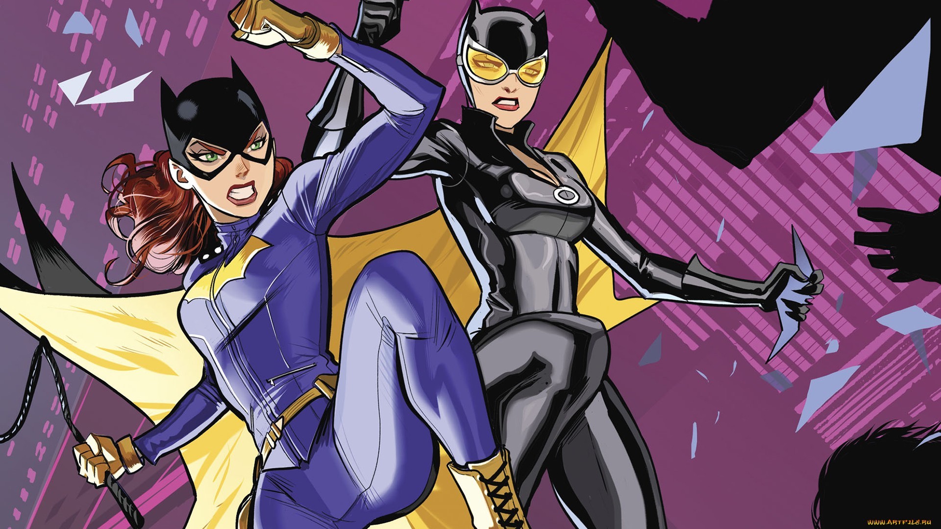 Batgirl and Catwoman in comic art style HD Wallpaper