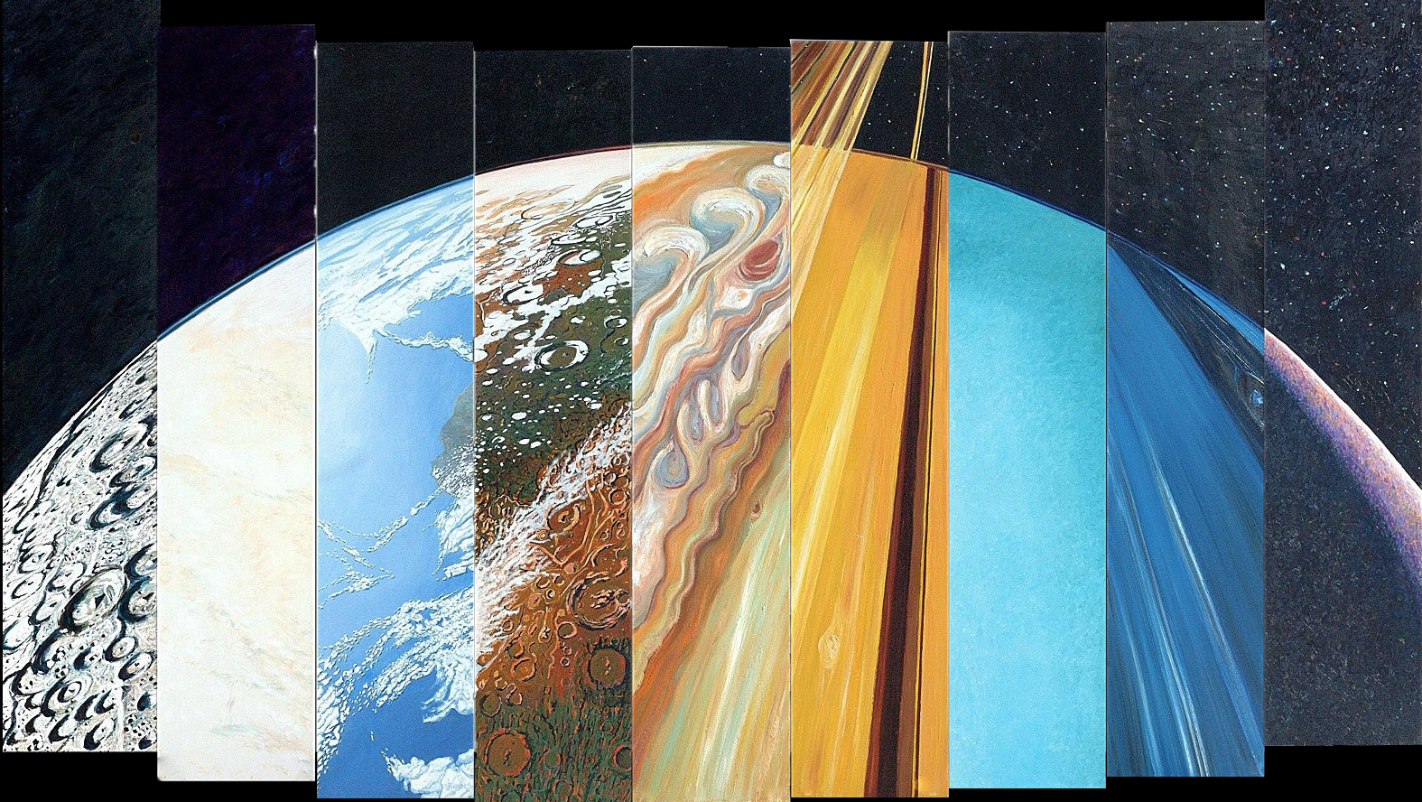 Collage of planets and celestial bodies in space HD Wallpaper