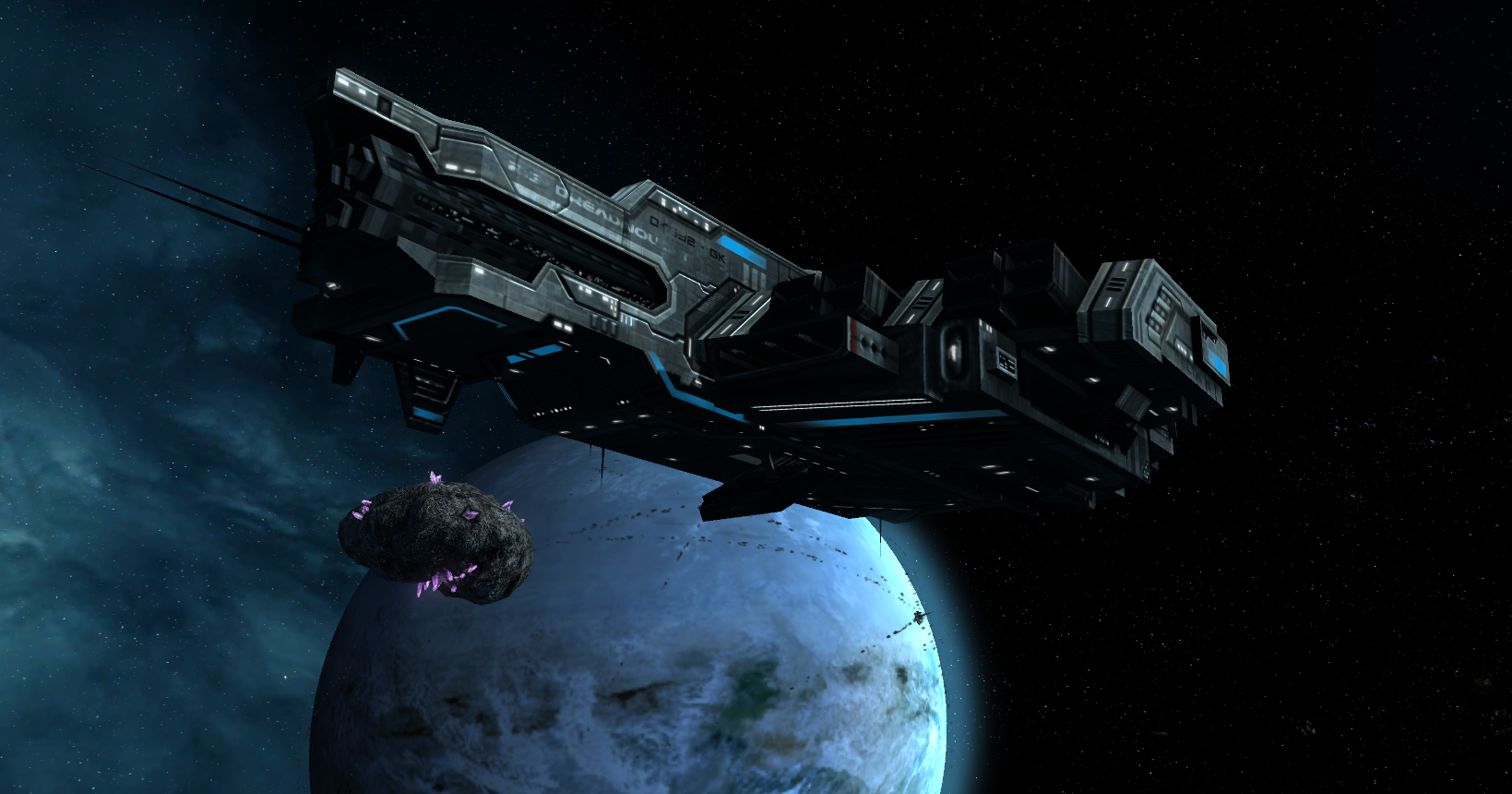 Sins of a Solar Empire spaceship near a planet and asteroid HD Wallpaper