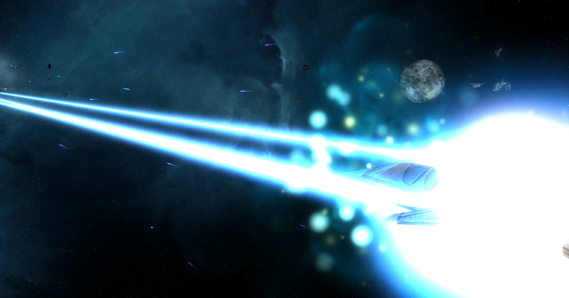 Sins of a Solar Empire space battle with blue lasers HD Wallpaper