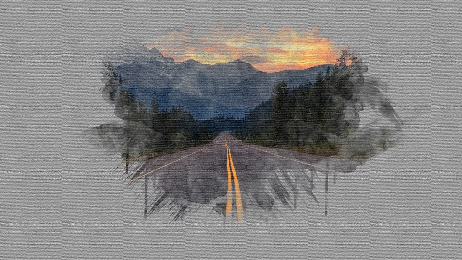 Road through mountains at sunset HD Wallpaper