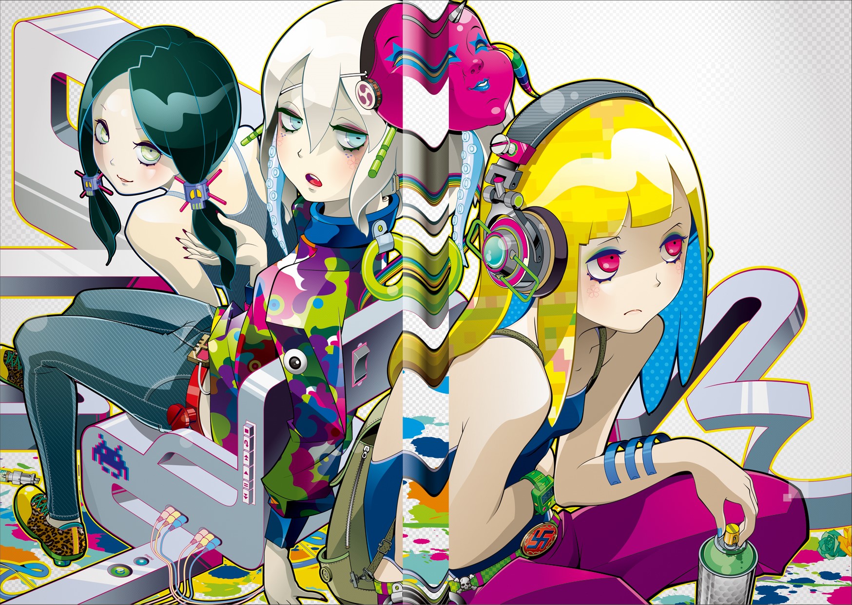 Anime girls with headphones and spray paint HD Wallpaper