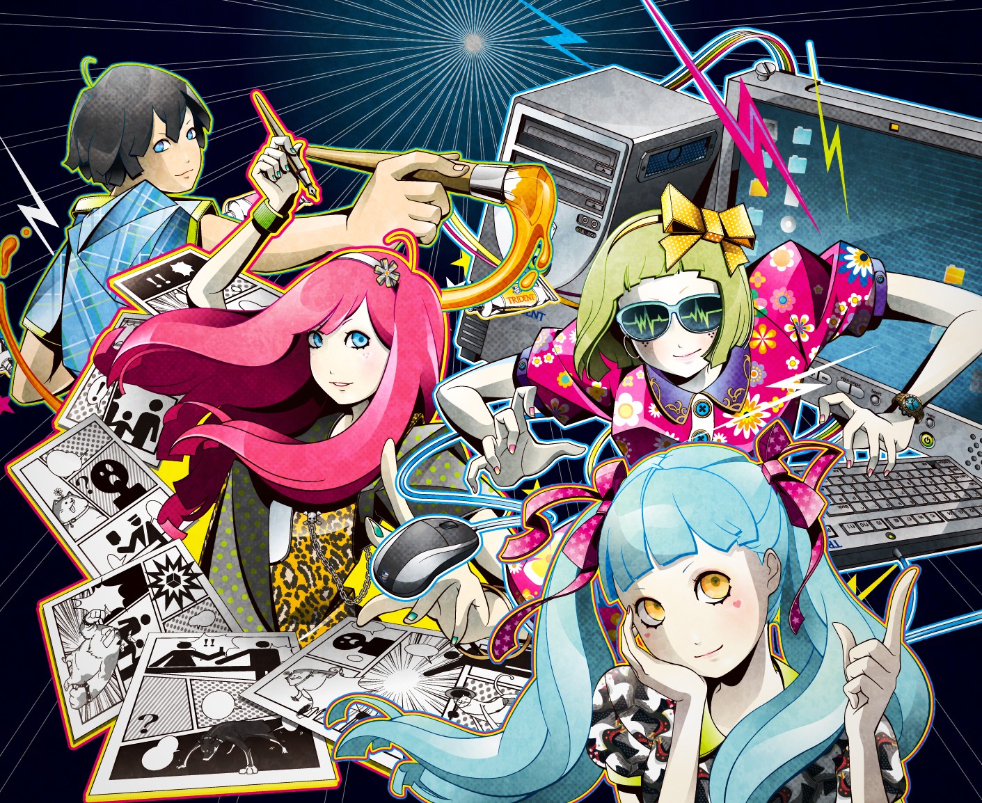 Anime characters creating art with computers and manga HD Wallpaper
