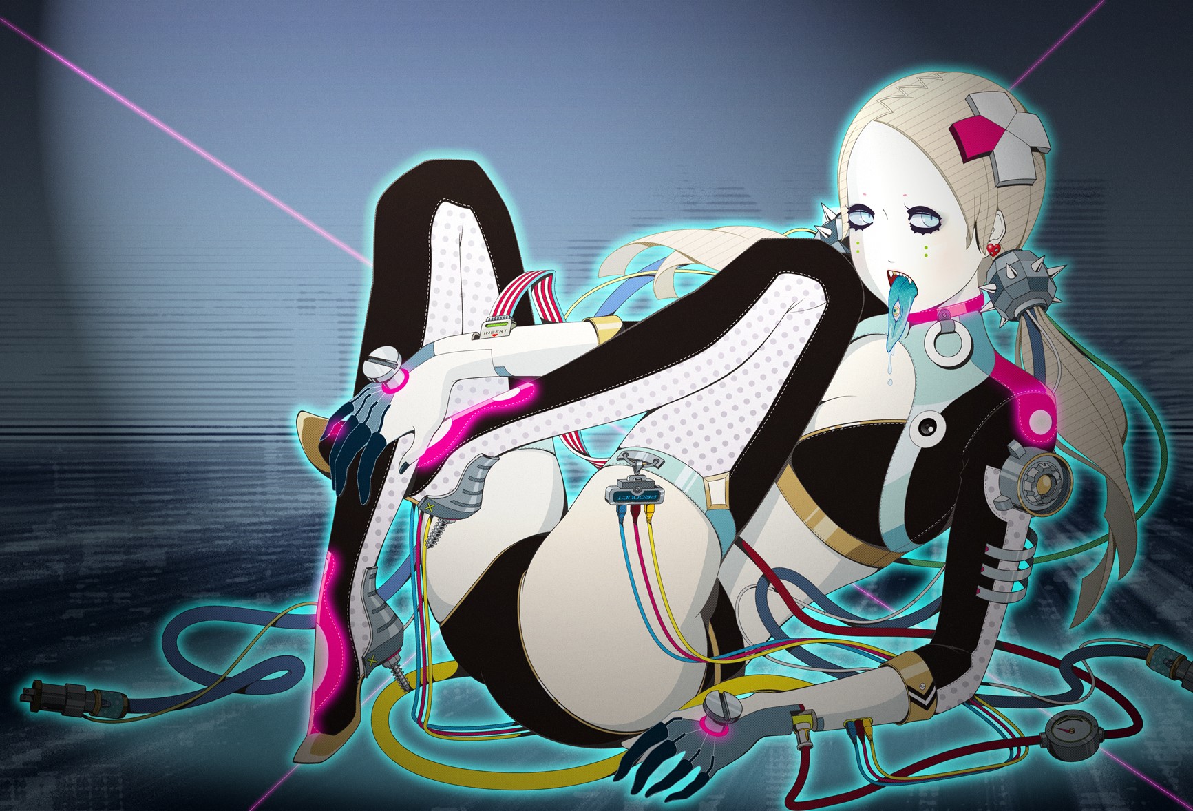 Anime girl with cybernetic implants and wires HD Wallpaper