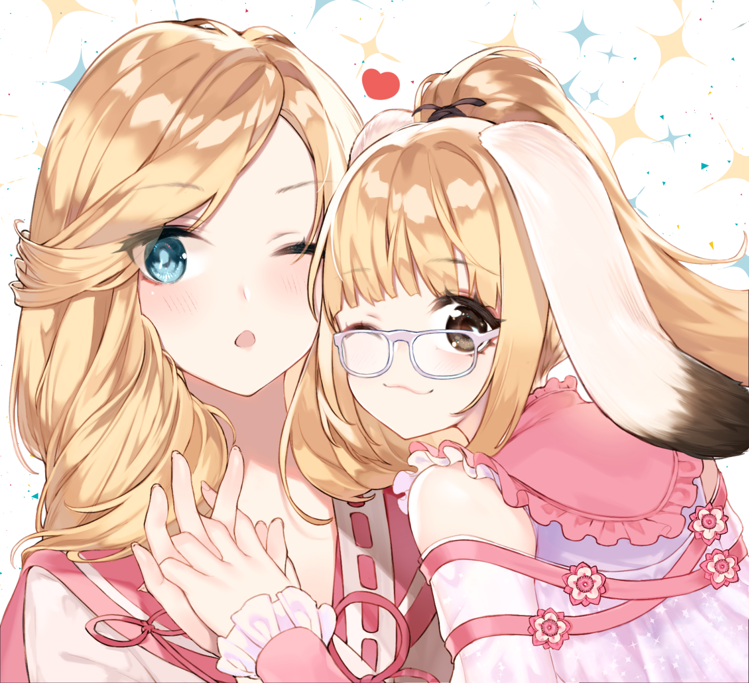 Two anime girls with blonde hair, one winking HD Wallpaper