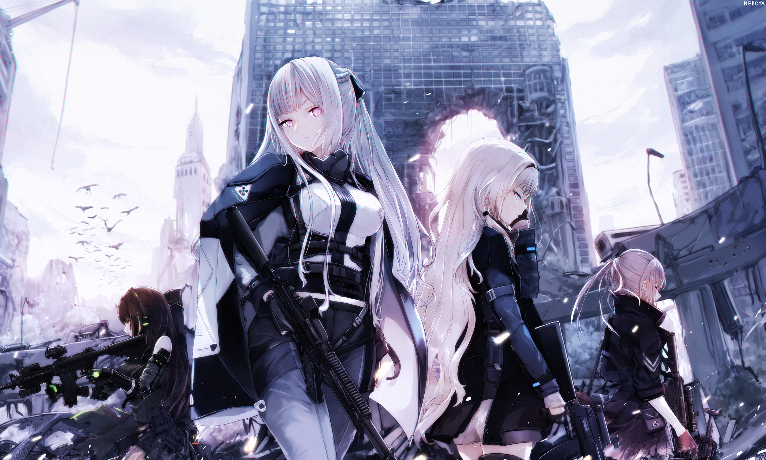 Girls from Girls Frontline in a ruined city HD Wallpaper