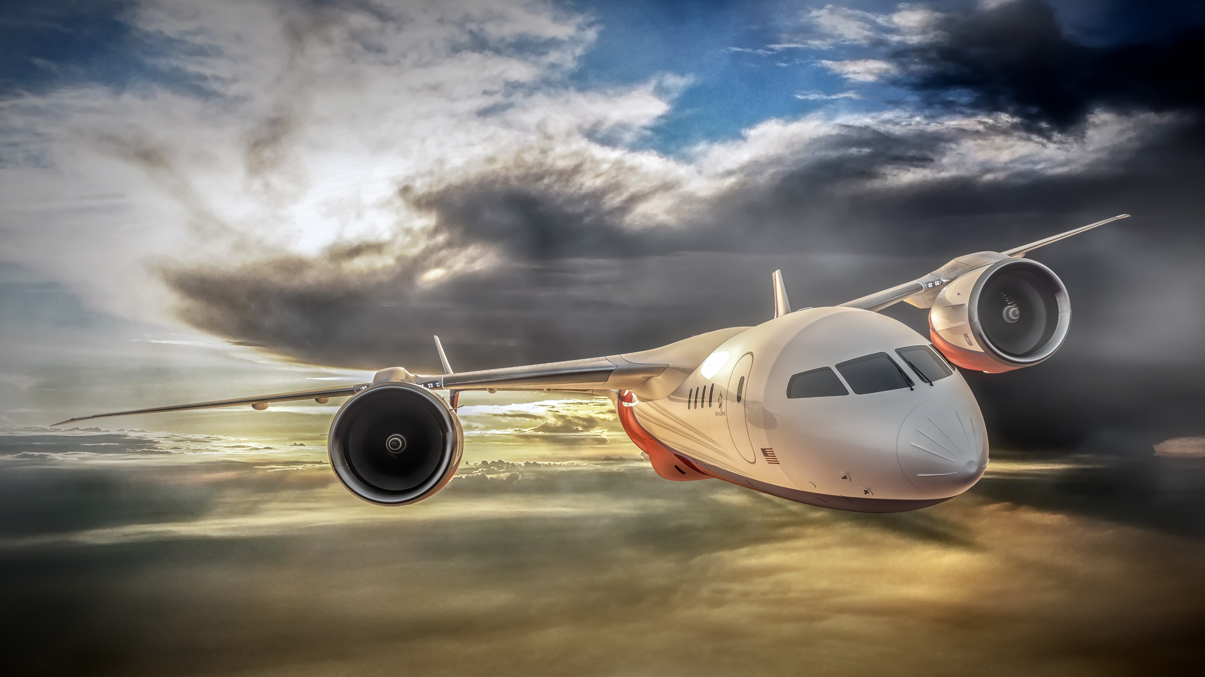 4K Airplane flying through stormy clouds HD Wallpaper