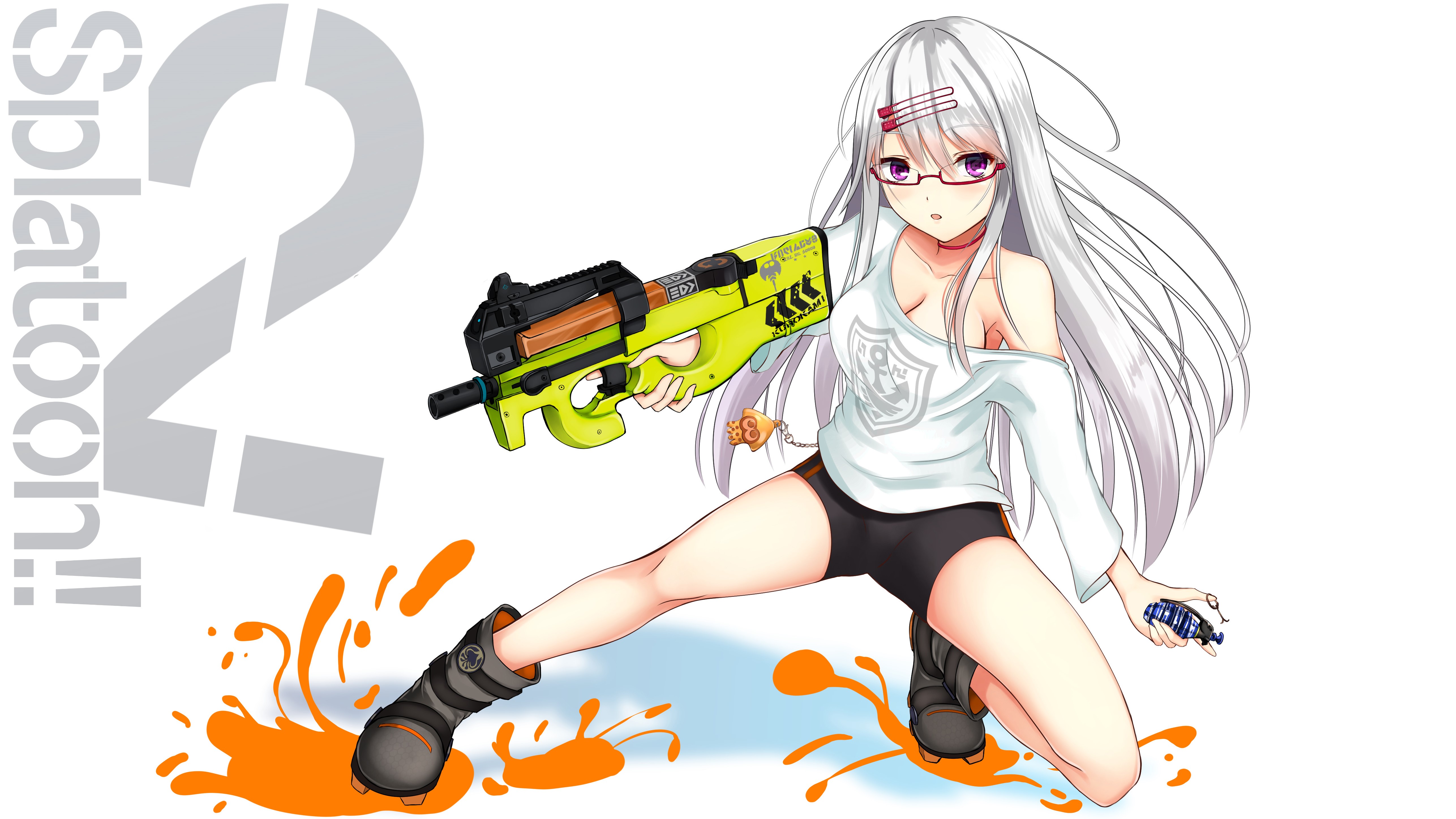 Anime girl with Splatoon 2 weapon HD Wallpaper