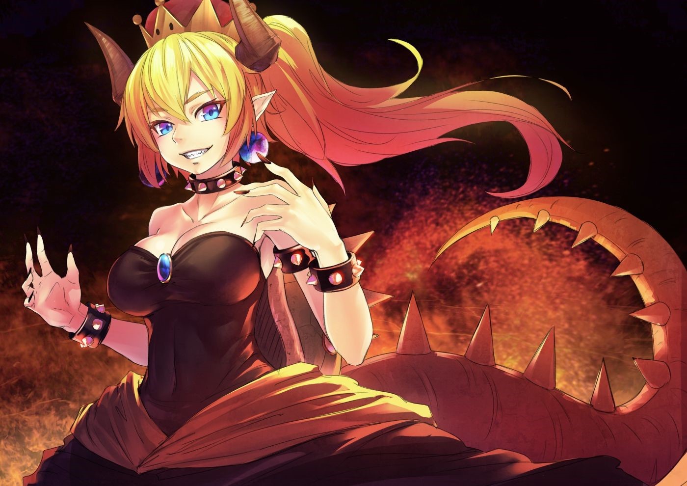 Bowsette from Super Mario with horns and crown HD Wallpaper