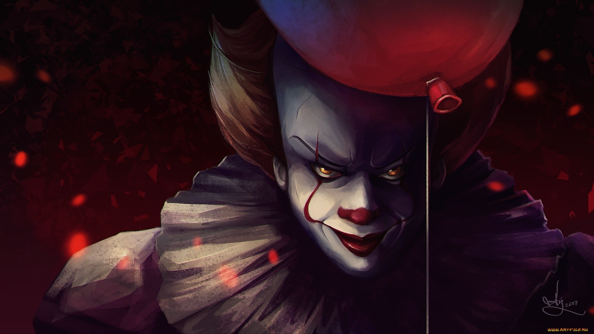 Pennywise Clown Holding Red Balloon Artwork HD Wallpaper