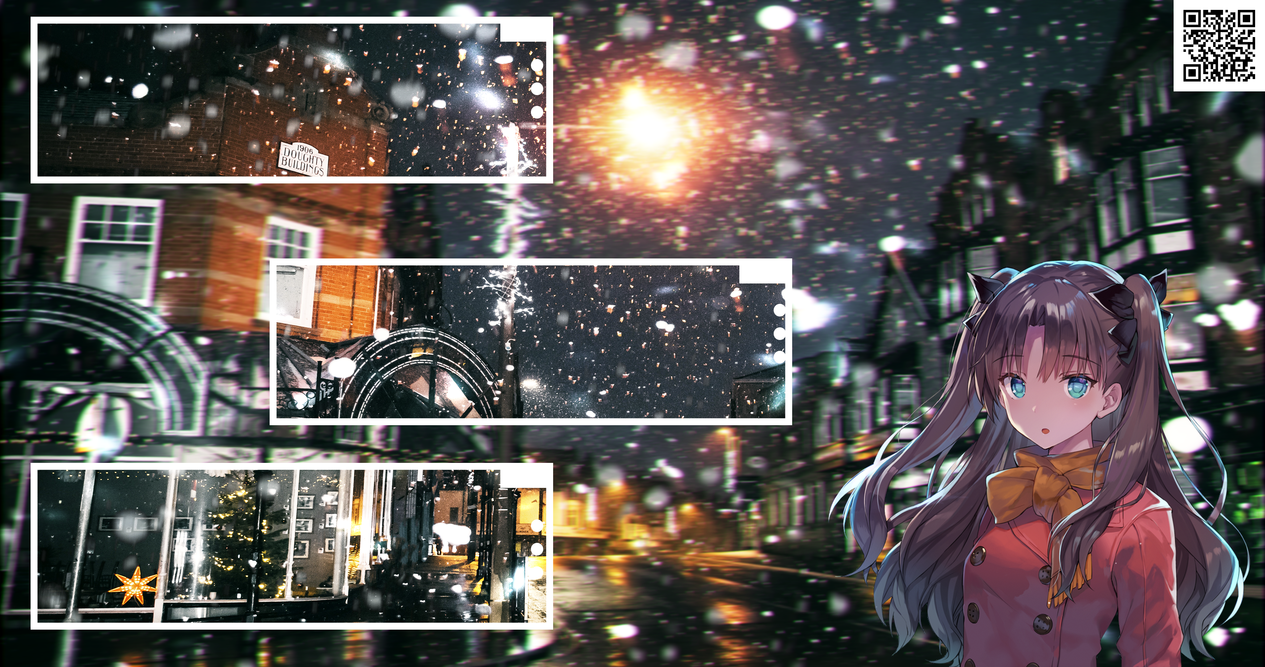 Rin Tohsaka from Fate/Grand Order in a snowy city HD Wallpaper